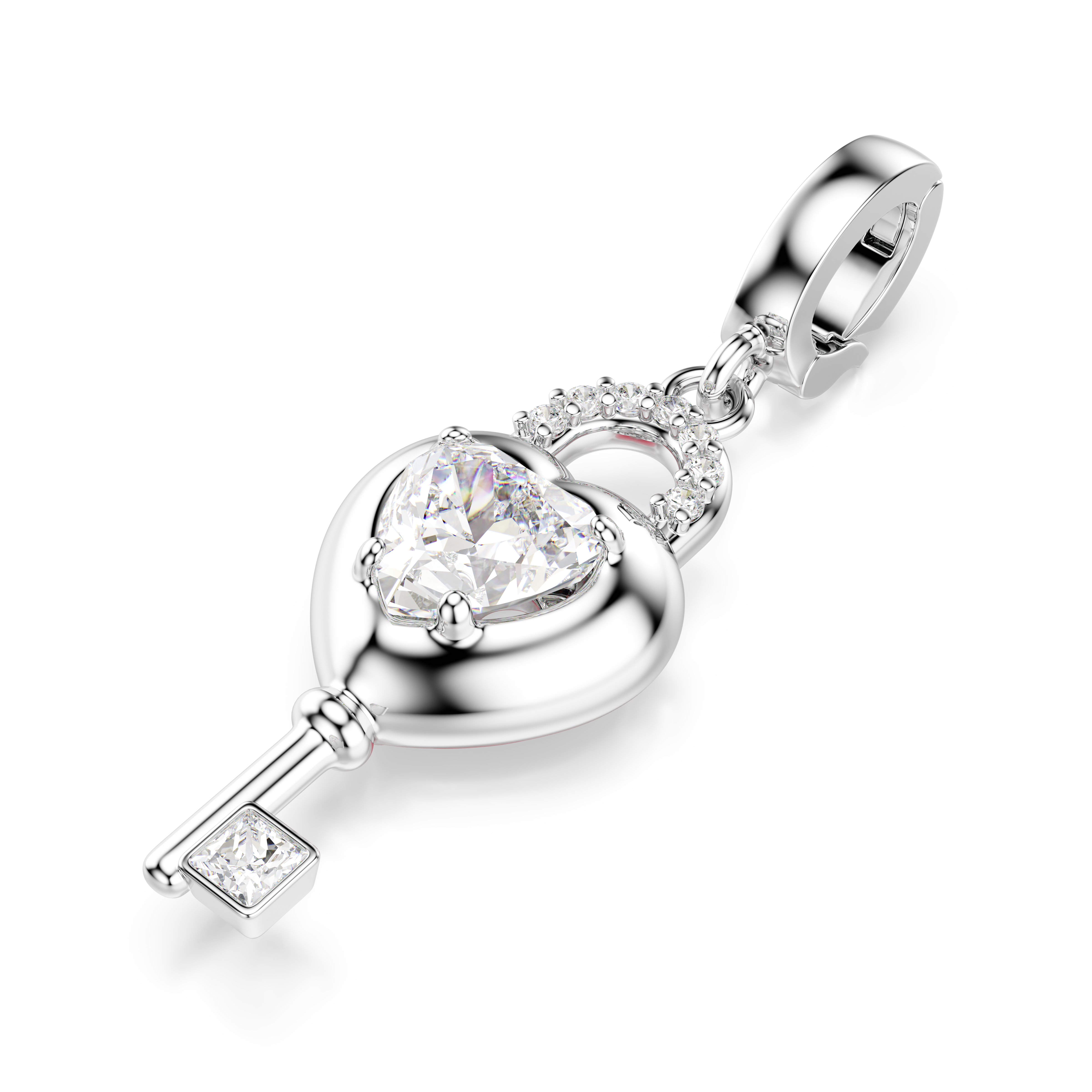Idyllia Charm, Karışık Kesim, Anahtarlı Kalp, Beyaz, Rodyum Kaplama