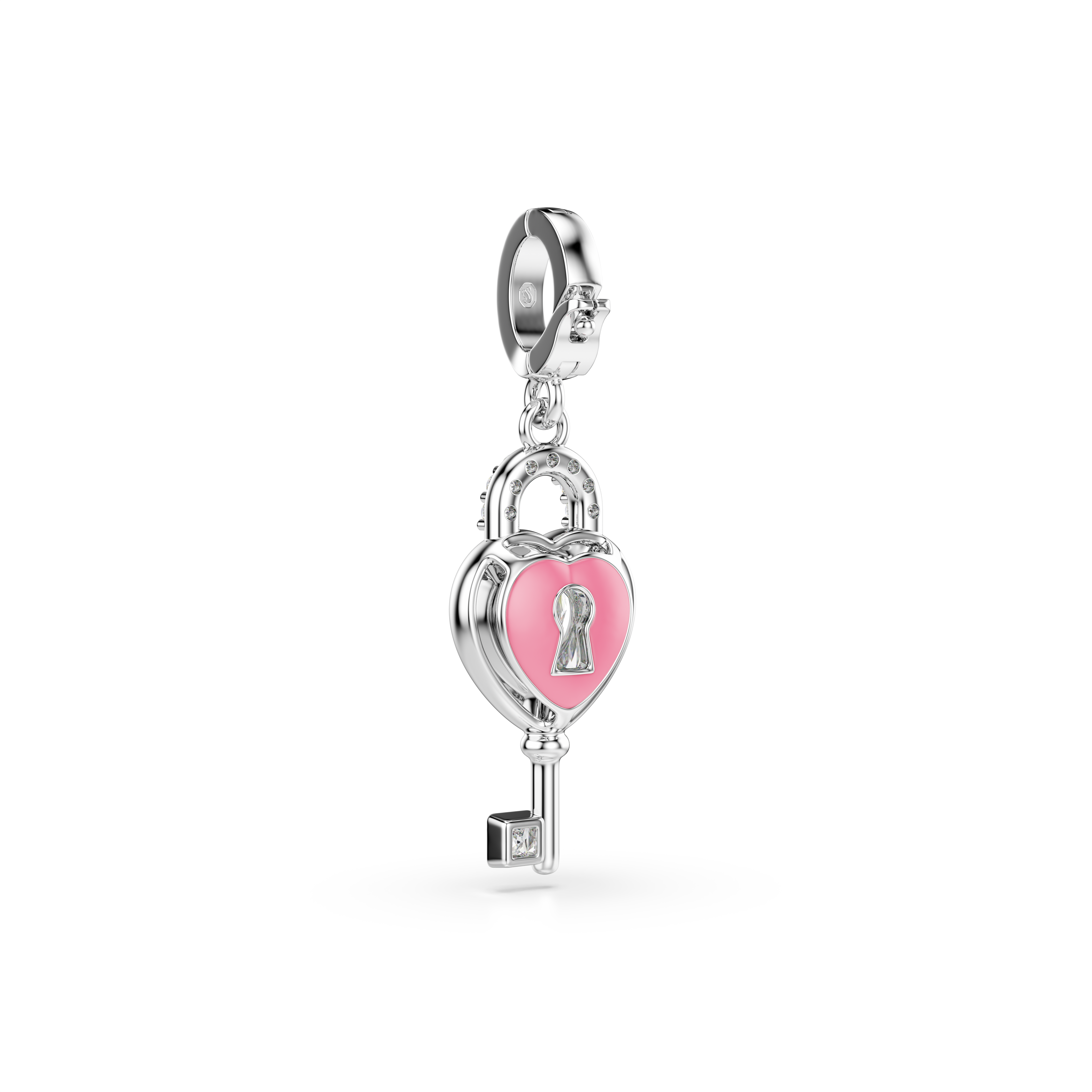 Idyllia Charm, Karışık Kesim, Anahtarlı Kalp, Beyaz, Rodyum Kaplama