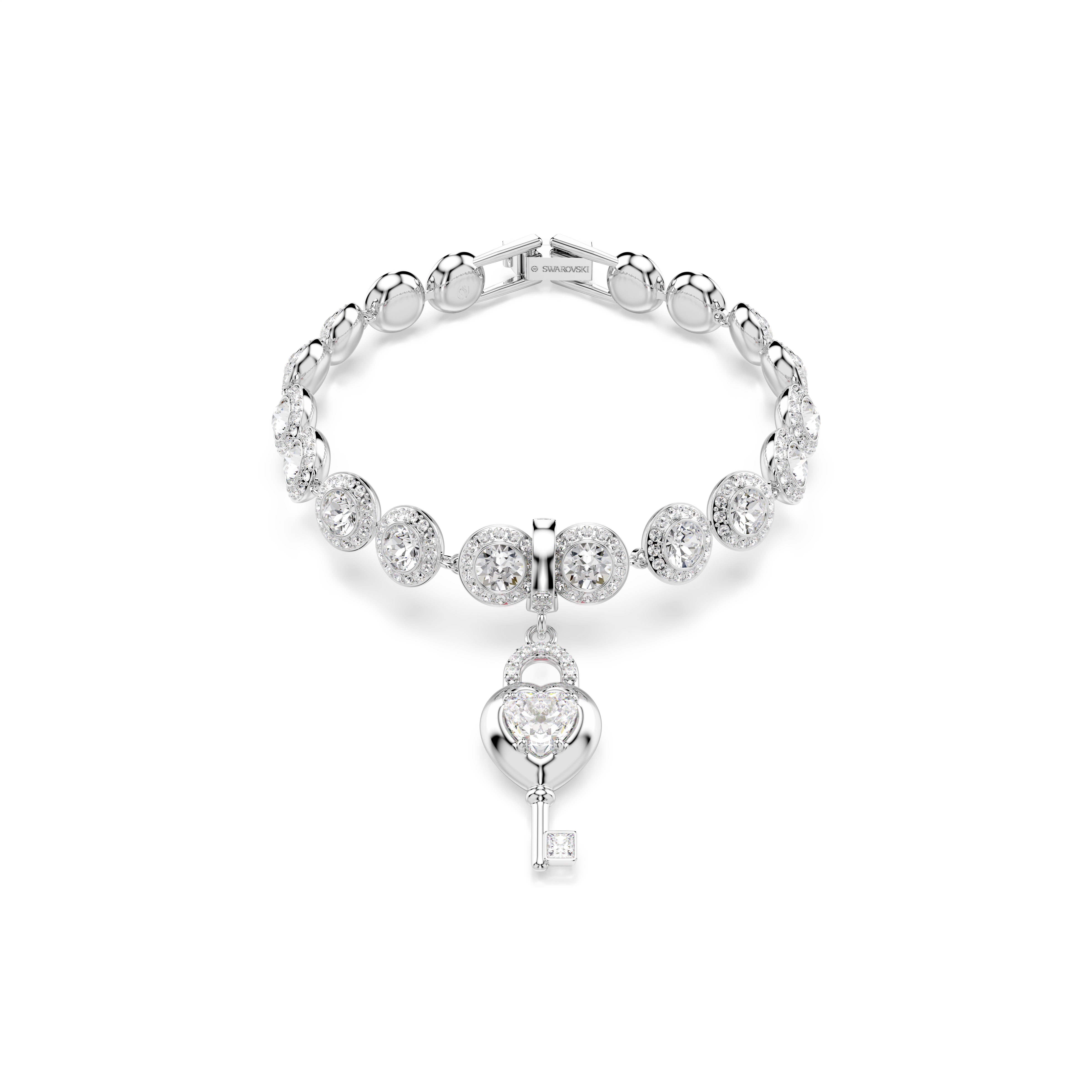 Idyllia Charm, Karışık Kesim, Anahtarlı Kalp, Beyaz, Rodyum Kaplama