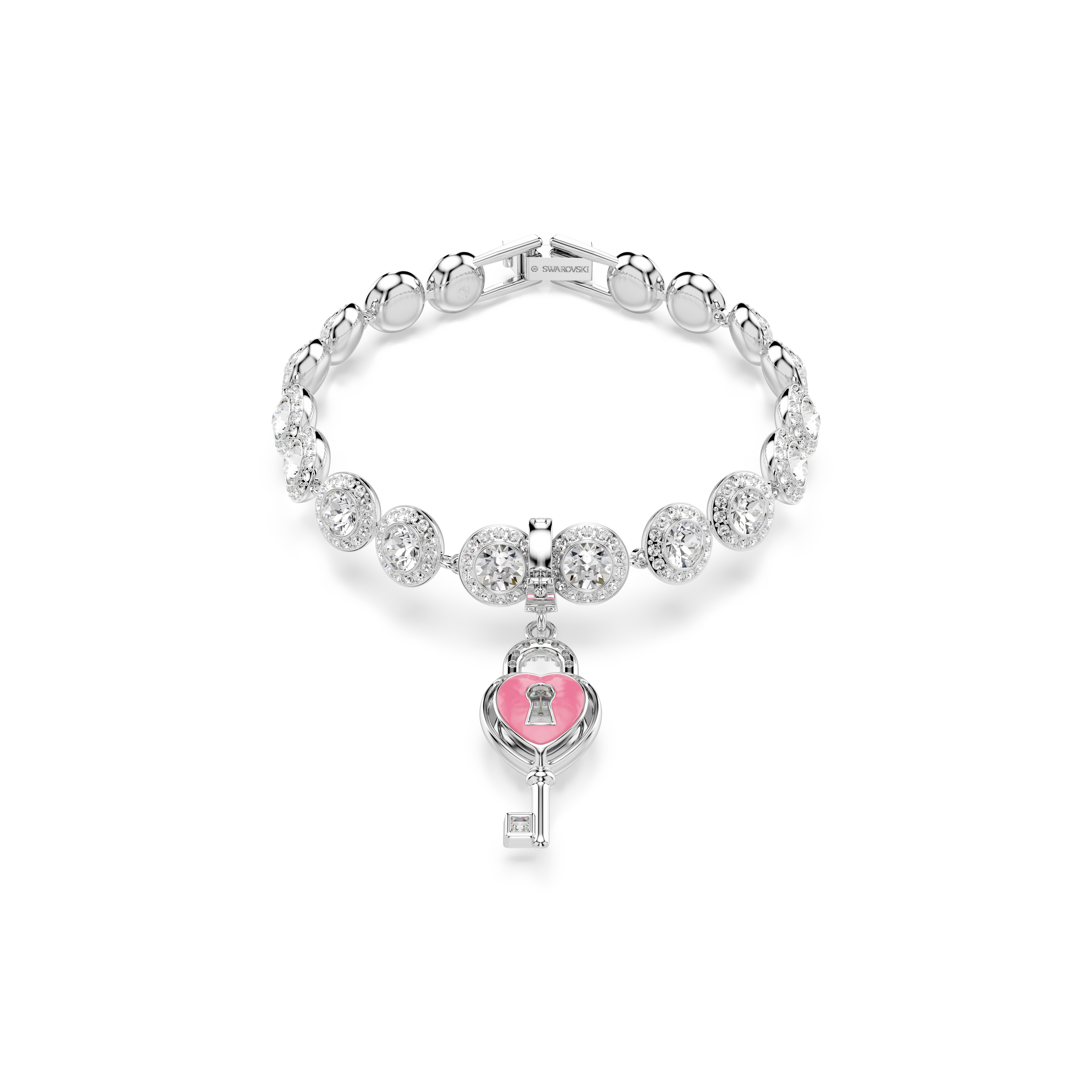 Idyllia Charm, Karışık Kesim, Anahtarlı Kalp, Beyaz, Rodyum Kaplama