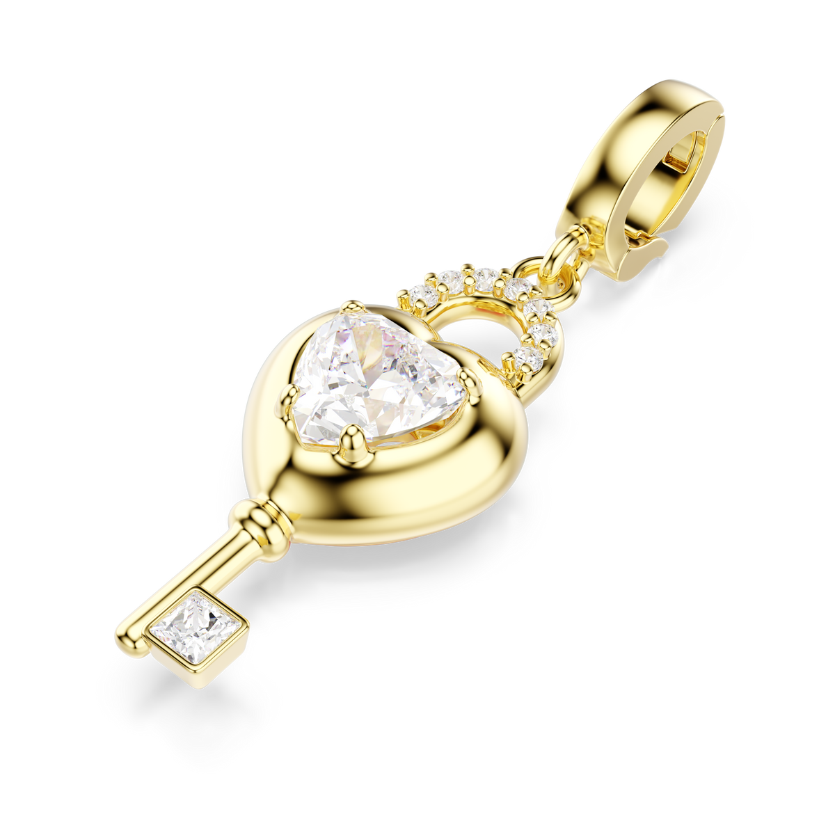 Idyllia Charm, Karışık Kesim, Anahtarlı kalp, Beyaz, Sarı Altın Rengi Kaplama