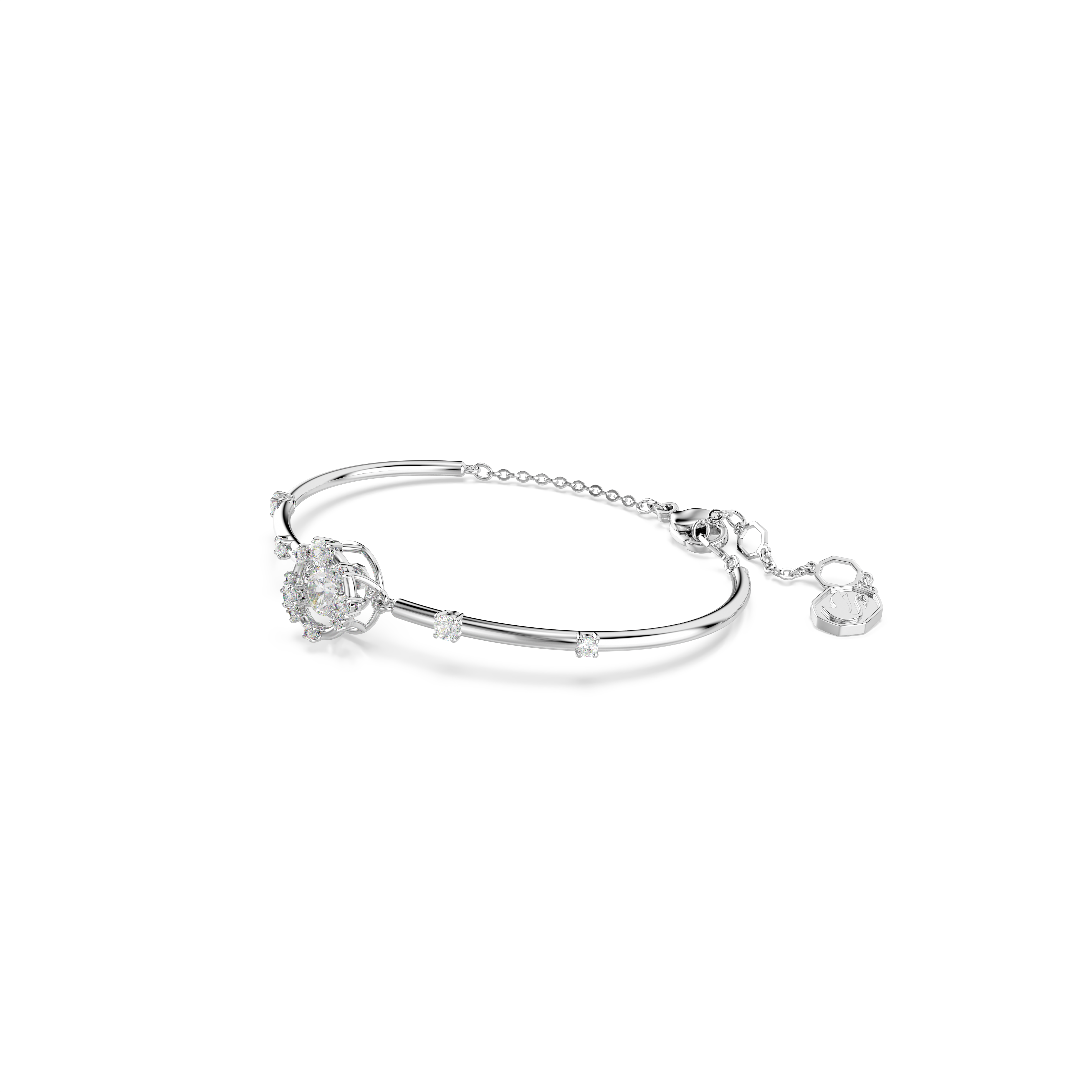 Constella Bangle Bileklik, Yuvarlak Kesim, Dancing Stone, Beyaz, Rodyum Kaplama