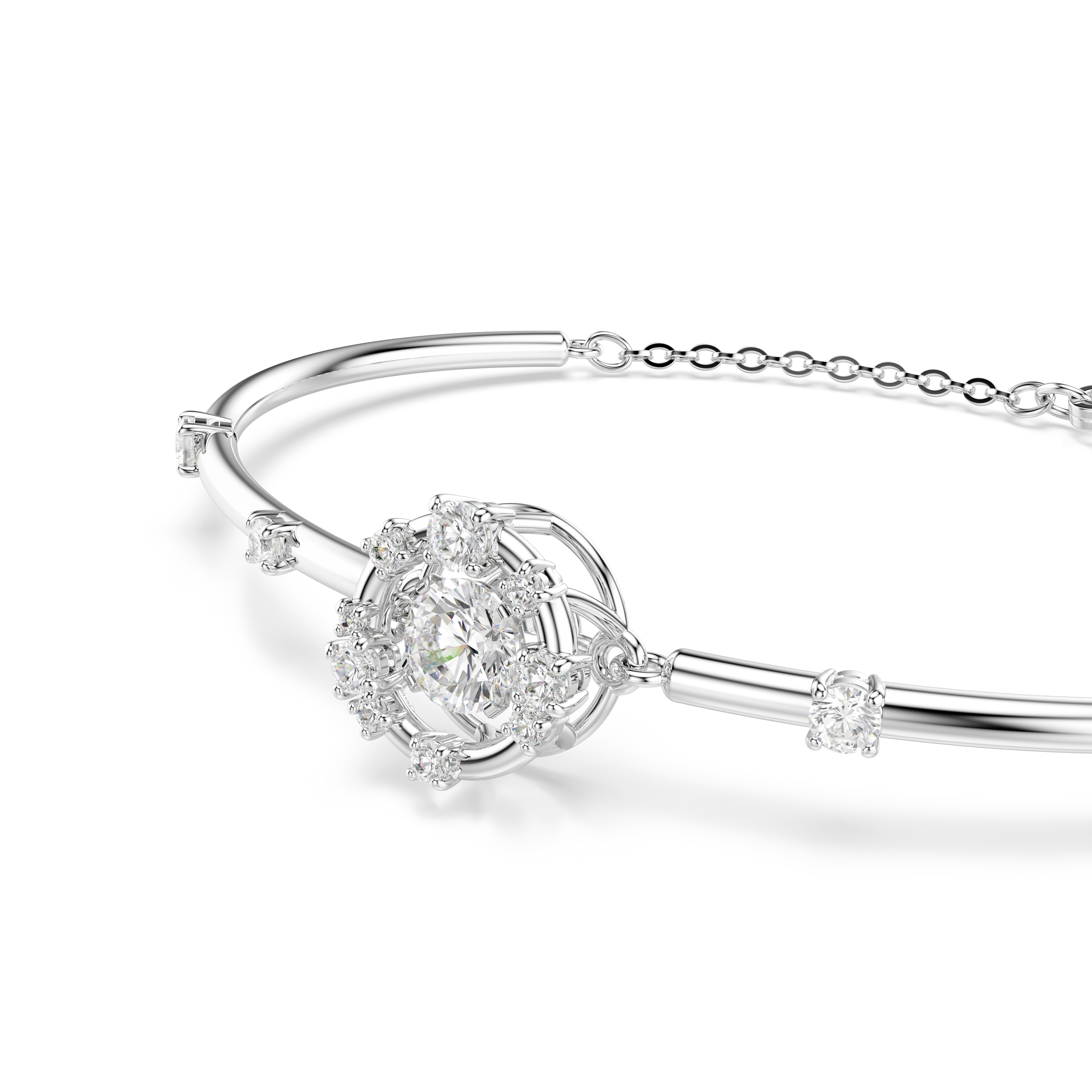 Constella Bangle Bileklik, Yuvarlak Kesim, Dancing Stone, Beyaz, Rodyum Kaplama
