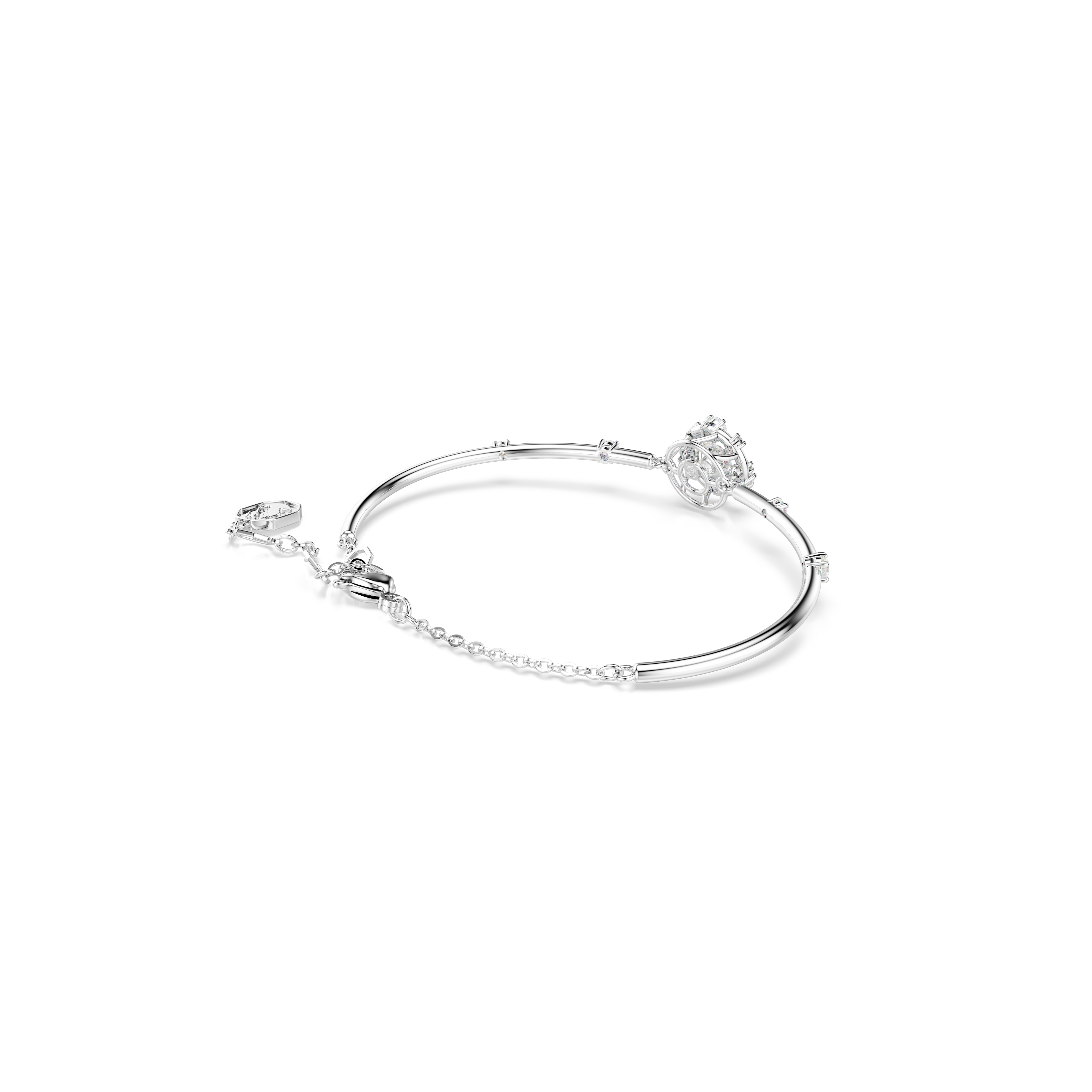 Constella Bangle Bileklik, Yuvarlak Kesim, Dancing Stone, Beyaz, Rodyum Kaplama
