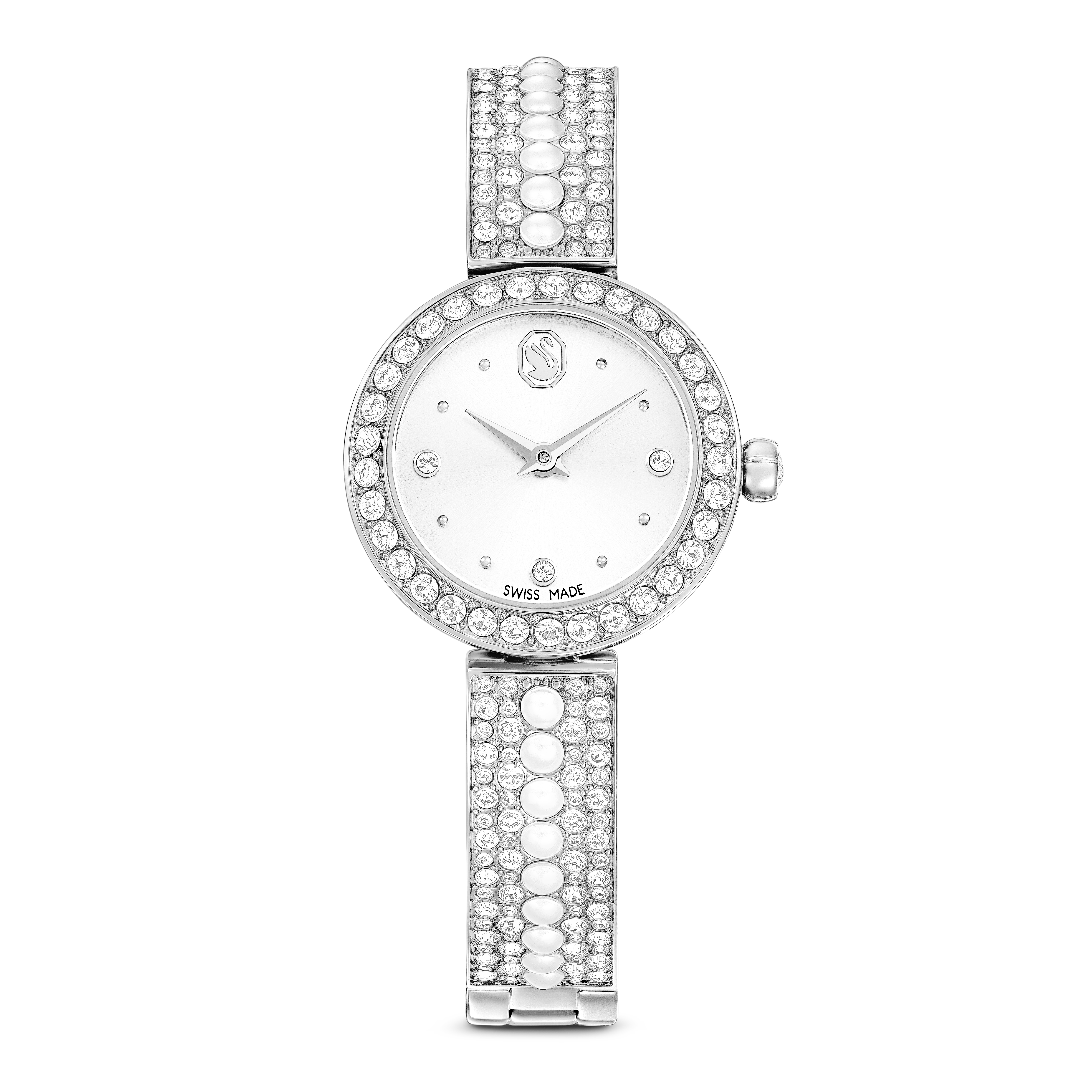 Matrix pearl Bangle Saat, İsviçre Üretimi, Kristal Bileklik, Beyaz, Paslanmaz Çelik