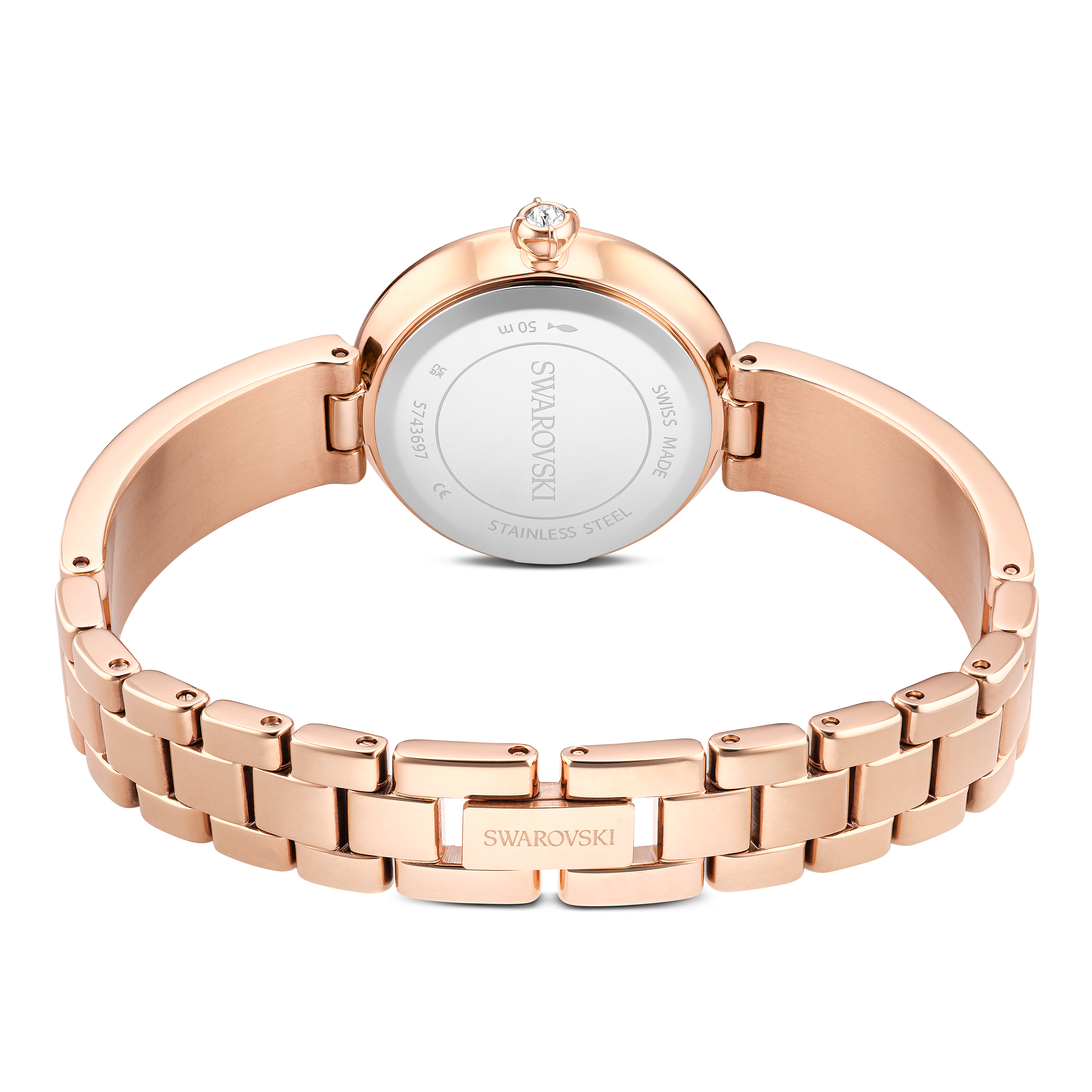 Matrix Pearl Bangle Saat, İsviçre Üretimi, Kristal Bileklik, Siyah, Pembe Altın Rengi Yüzey