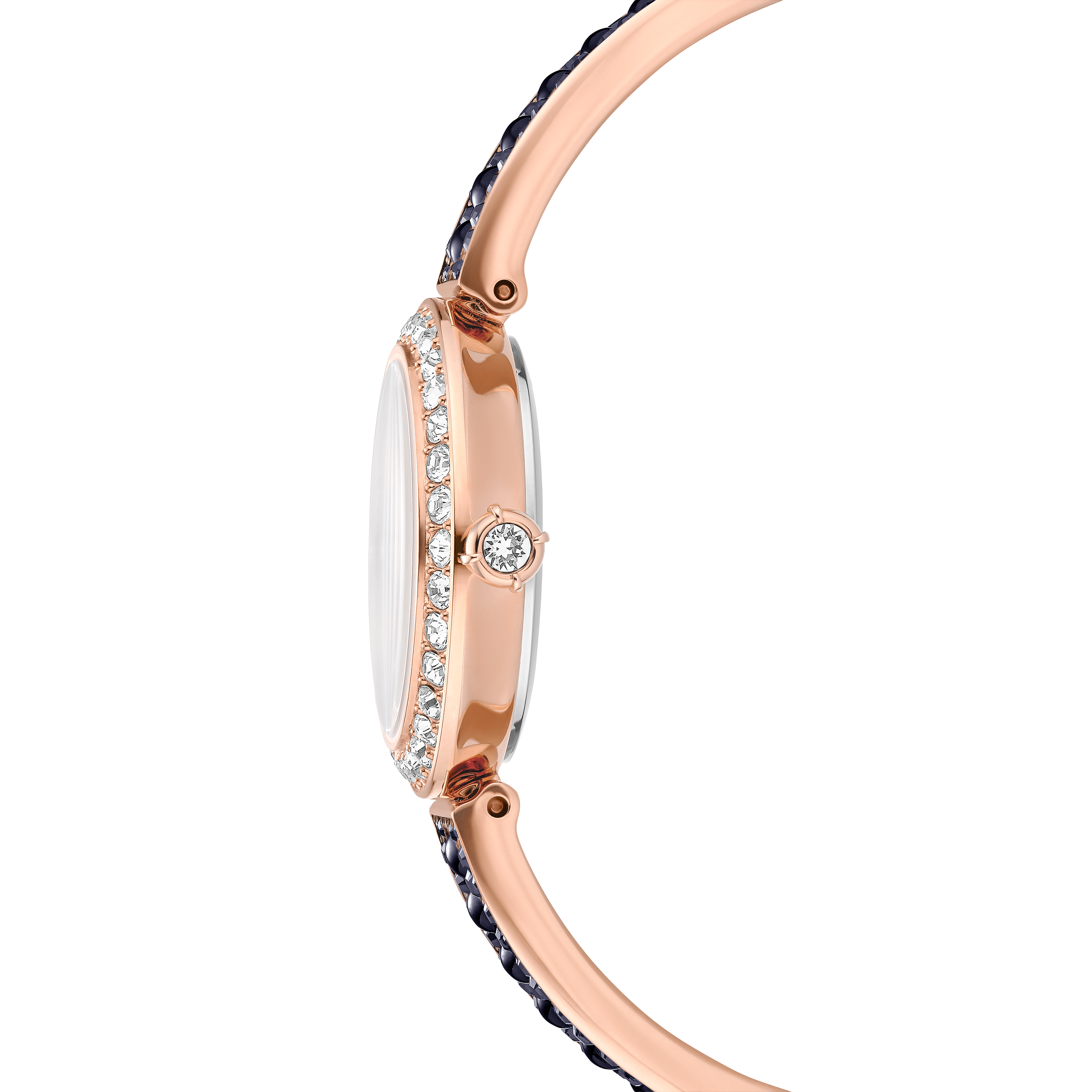 Matrix Pearl Bangle Saat, İsviçre Üretimi, Kristal Bileklik, Siyah, Pembe Altın Rengi Yüzey