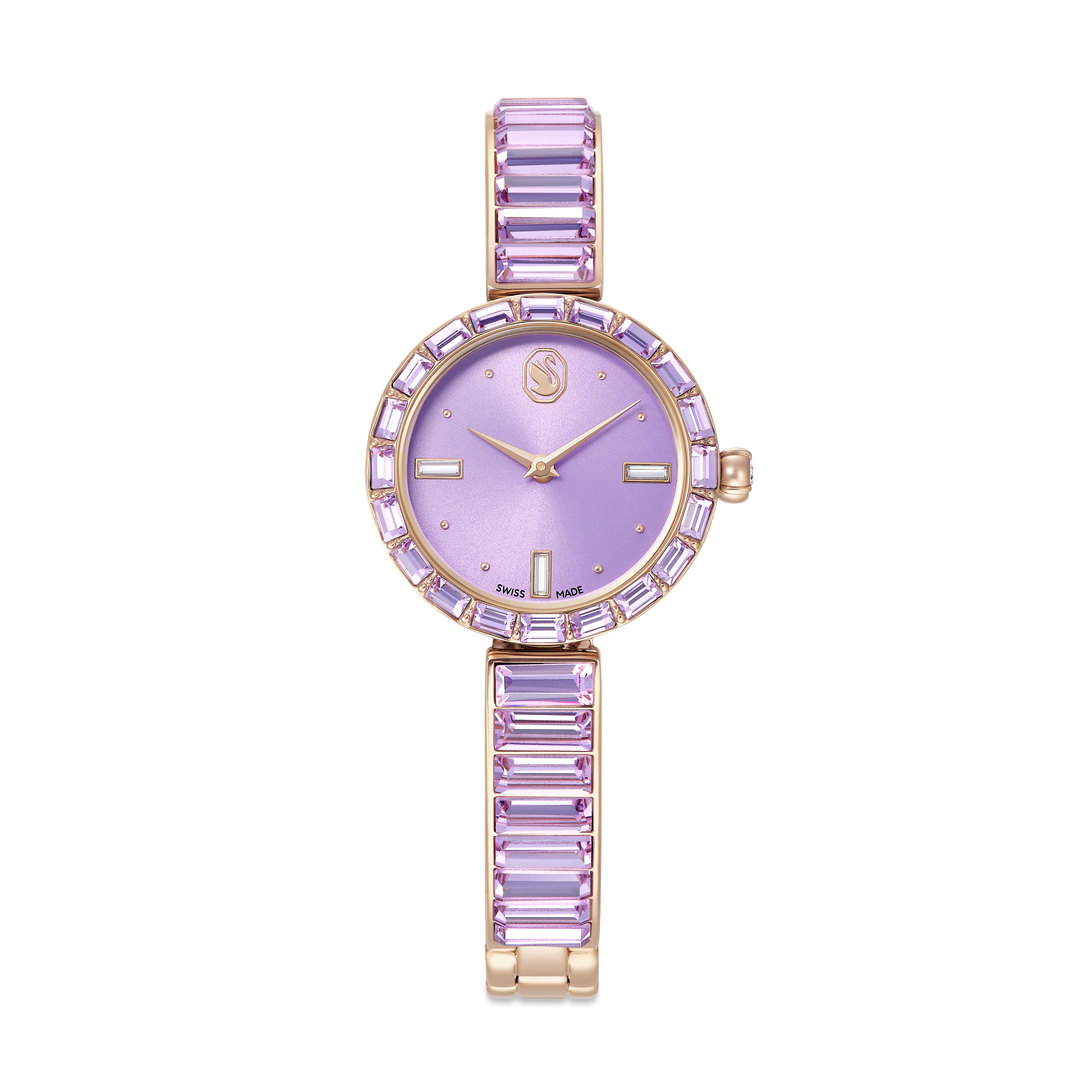Matrix Bangle Saat, İsviçre Üretimi, Kristal Bangle Bileklik, Mor, Şampanya Altın Rengi Yüzey