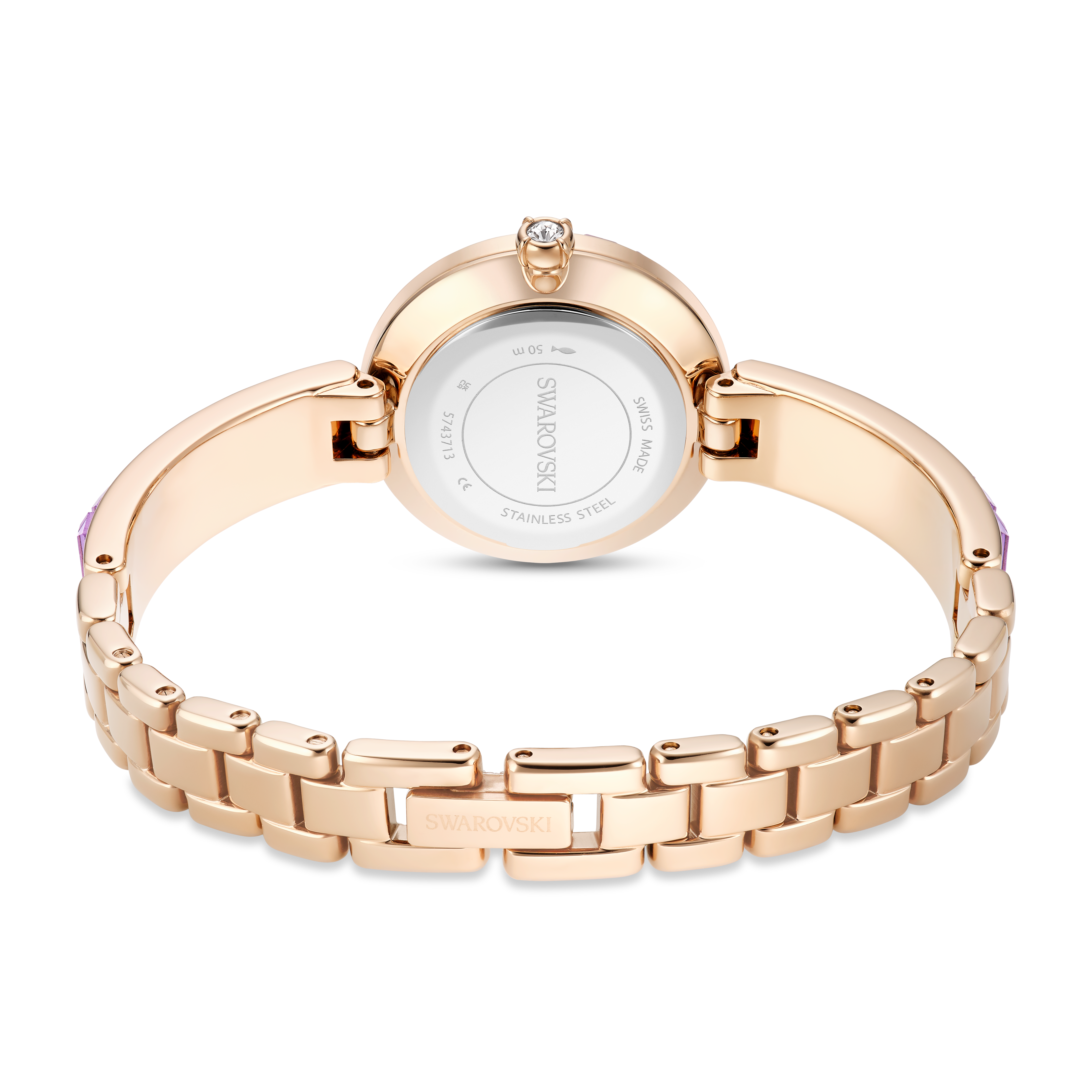 Matrix Bangle Saat, İsviçre Üretimi, Kristal Bangle Bileklik, Mor, Şampanya Altın Rengi Yüzey