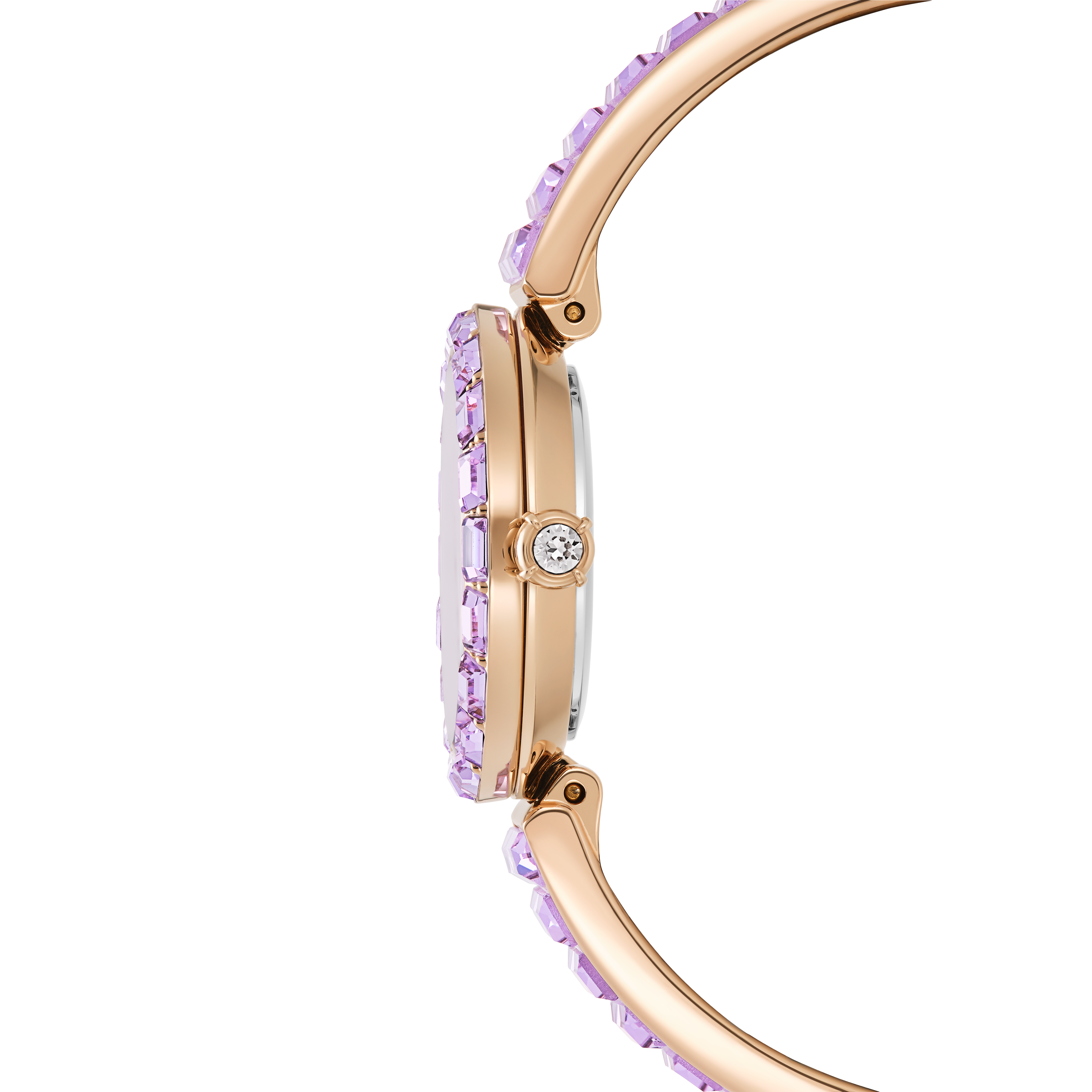Matrix Bangle Saat, İsviçre Üretimi, Kristal Bangle Bileklik, Mor, Şampanya Altın Rengi Yüzey