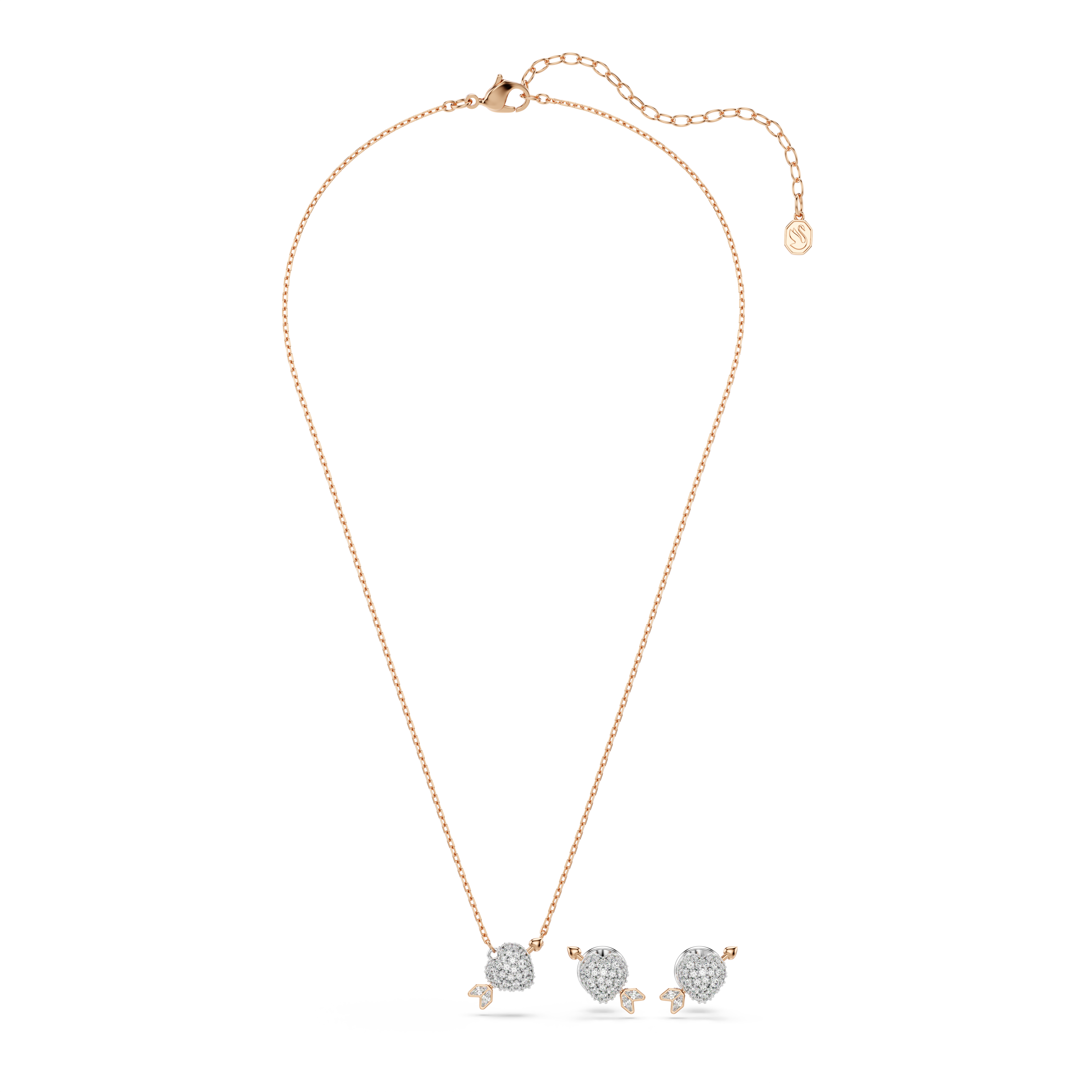 Idyllia Set, Karışık Kesim, Oklu Kalp, Beyaz, Pembe Altın Rengi Kaplama