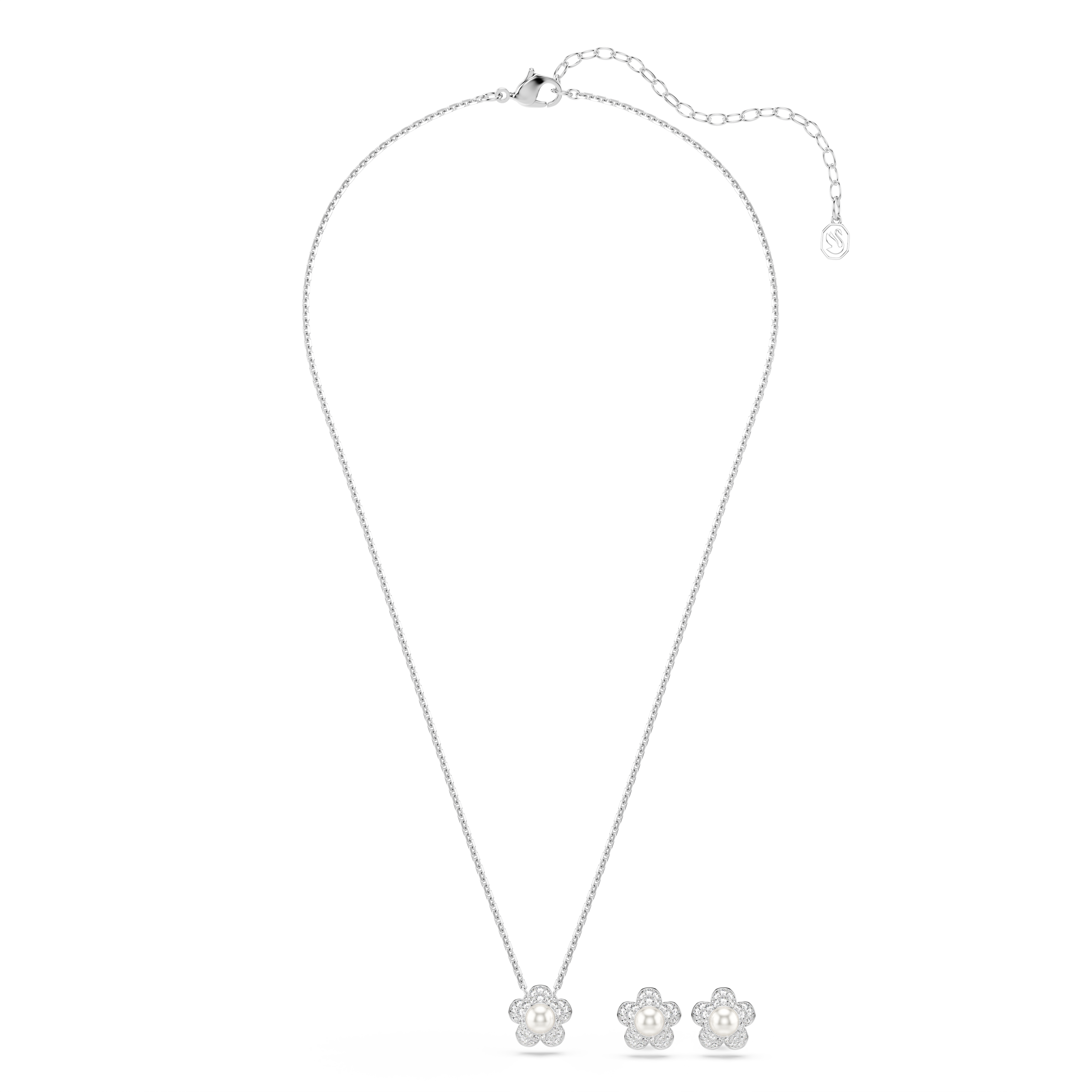 Ariana Grande x Swarovski Set, Kristal İnci, Yuvarlak Kesim, Çiçek, Beyaz, Rodyum Kaplama