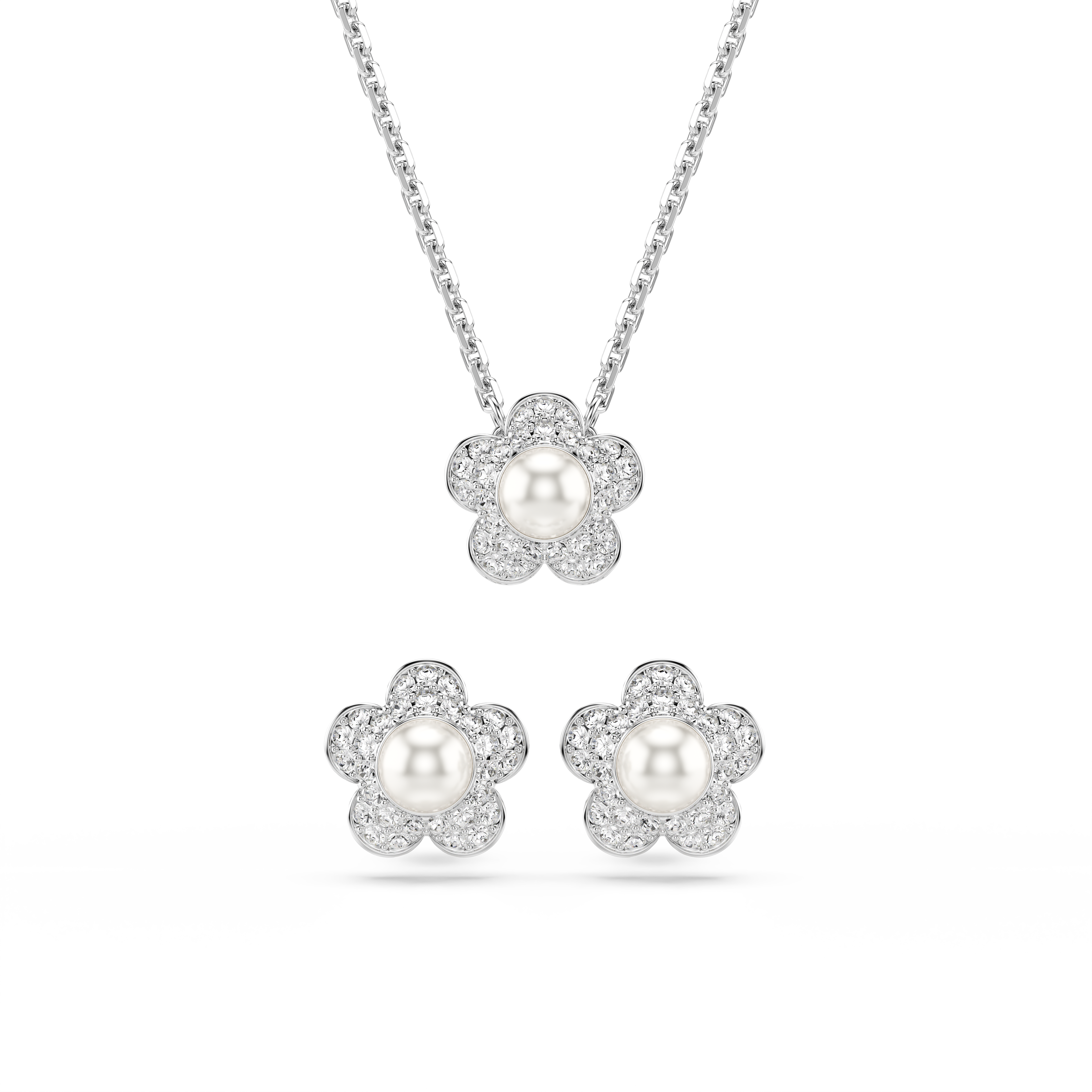Ariana Grande x Swarovski Set, Kristal İnci, Yuvarlak Kesim, Çiçek, Beyaz, Rodyum Kaplama
