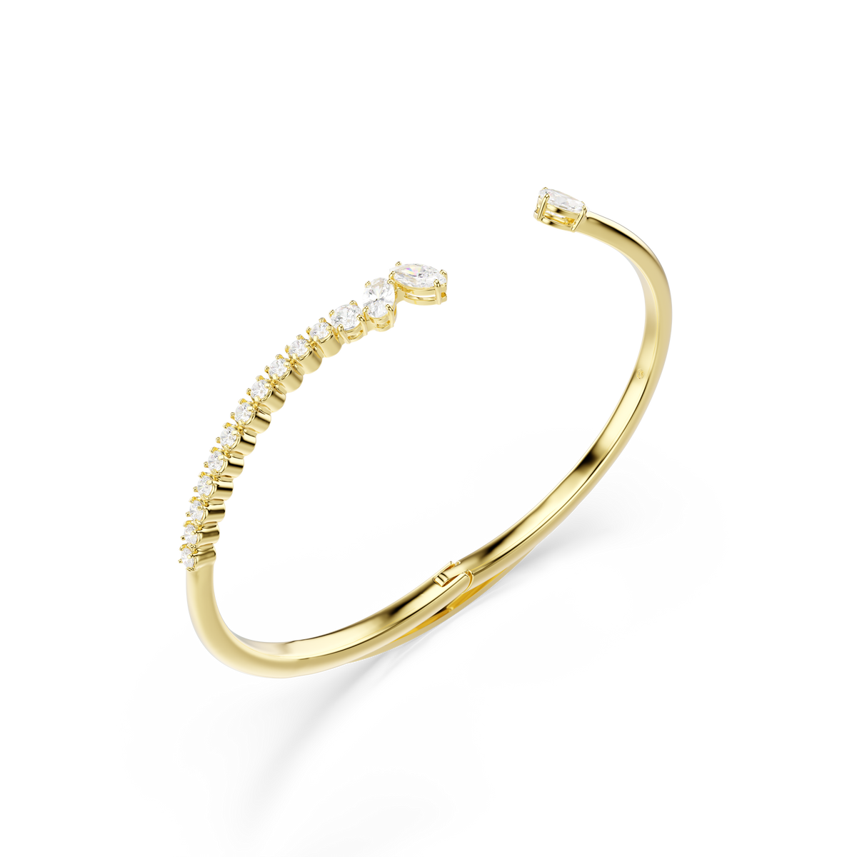 Mesmera Bangle Bileklik, Karışık Kesim, Beyaz, 18K Altın Rengi Yüzey