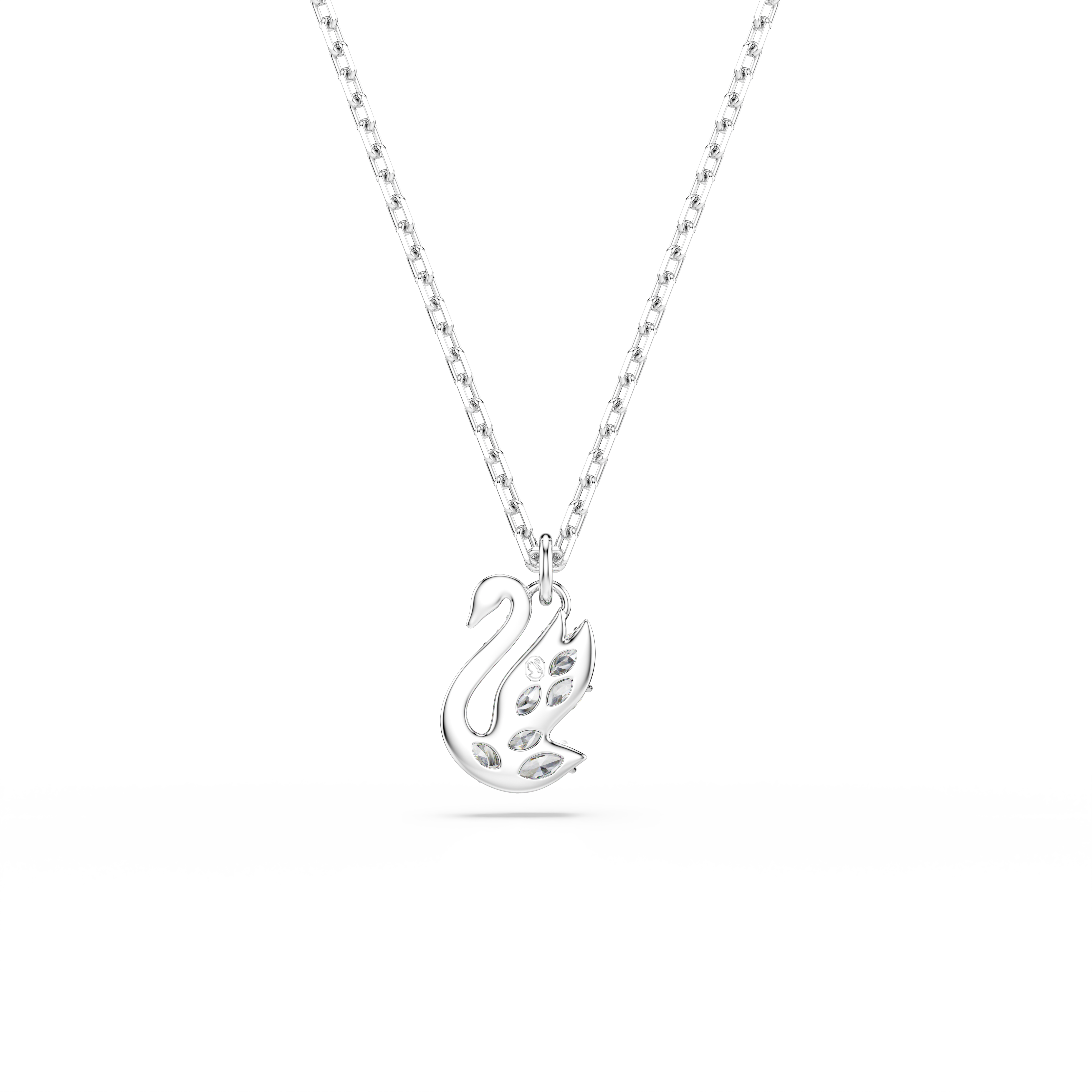 Swan Zincir Kolye, Karışık Kesim, Kuğu, Beyaz, Rodyum Kaplama