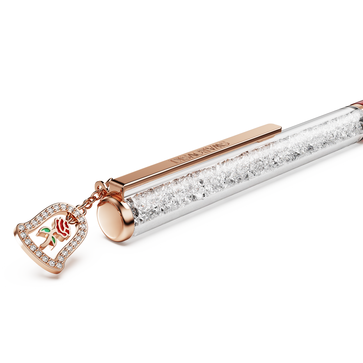 Crystalline Tükenmez Kalem, Çan, Kırmızı Lakeli, Pembe Altın Rengi Kaplama