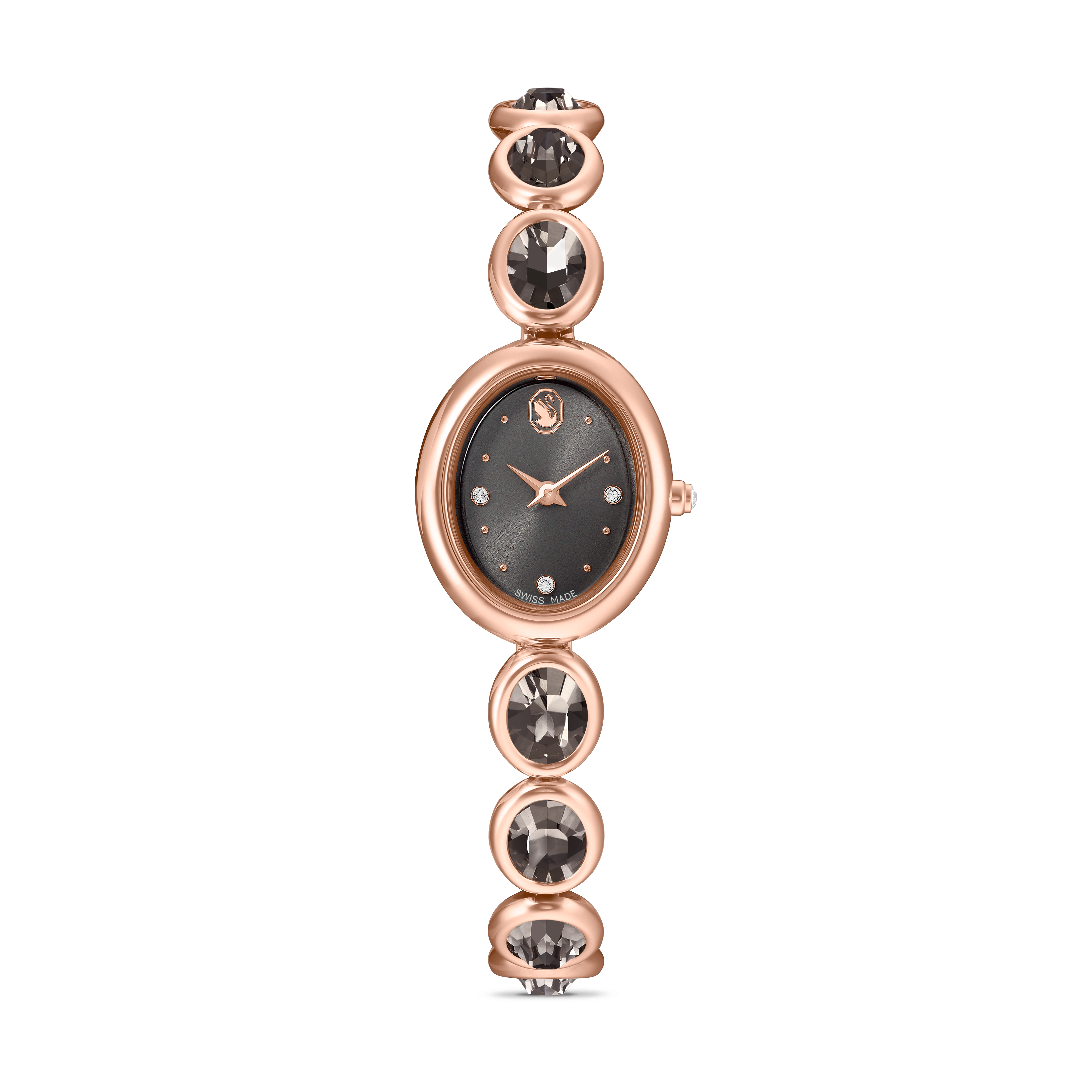 Imber Oval Saat, İsviçre Üretimi, Metal Bileklik, Siyah, Pembe Altın Rengi Yüzey