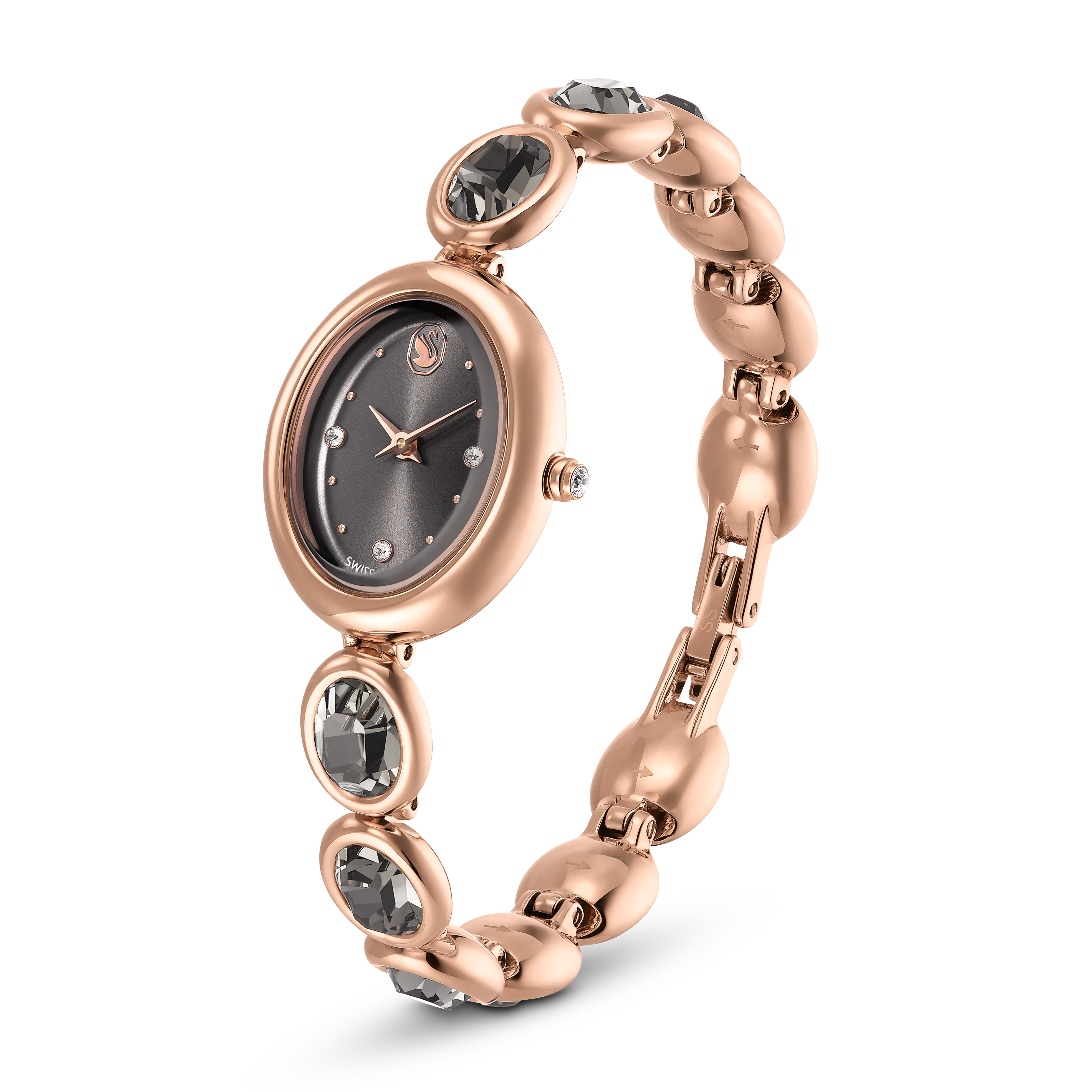 Imber Oval Saat, İsviçre Üretimi, Metal Bileklik, Siyah, Pembe Altın Rengi Yüzey