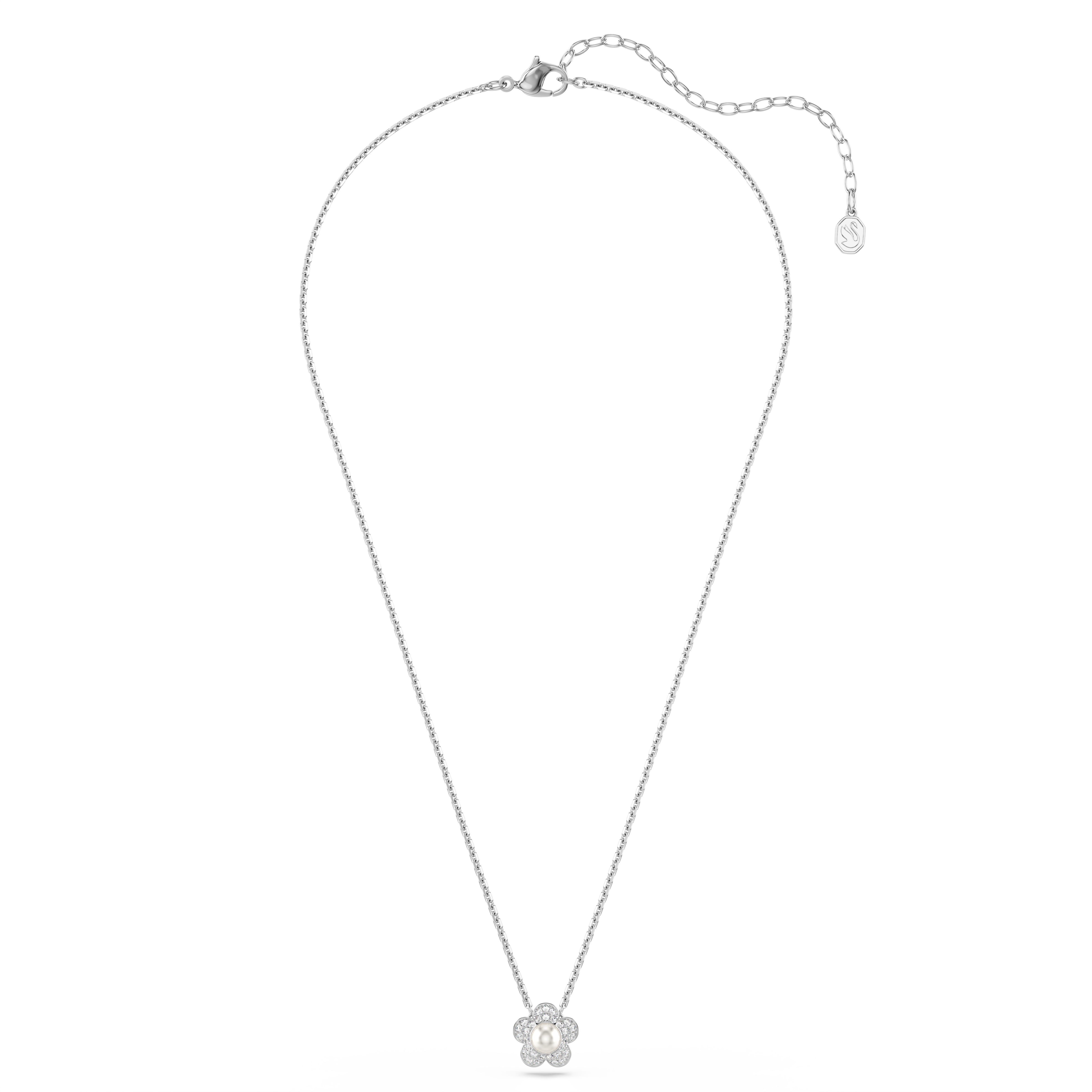 Ariana Grande x Swarovski Zincir Kolye, Kristal İnci, Yuvarlak Kesim, Çiçek, Beyaz, Rodyum Kaplama