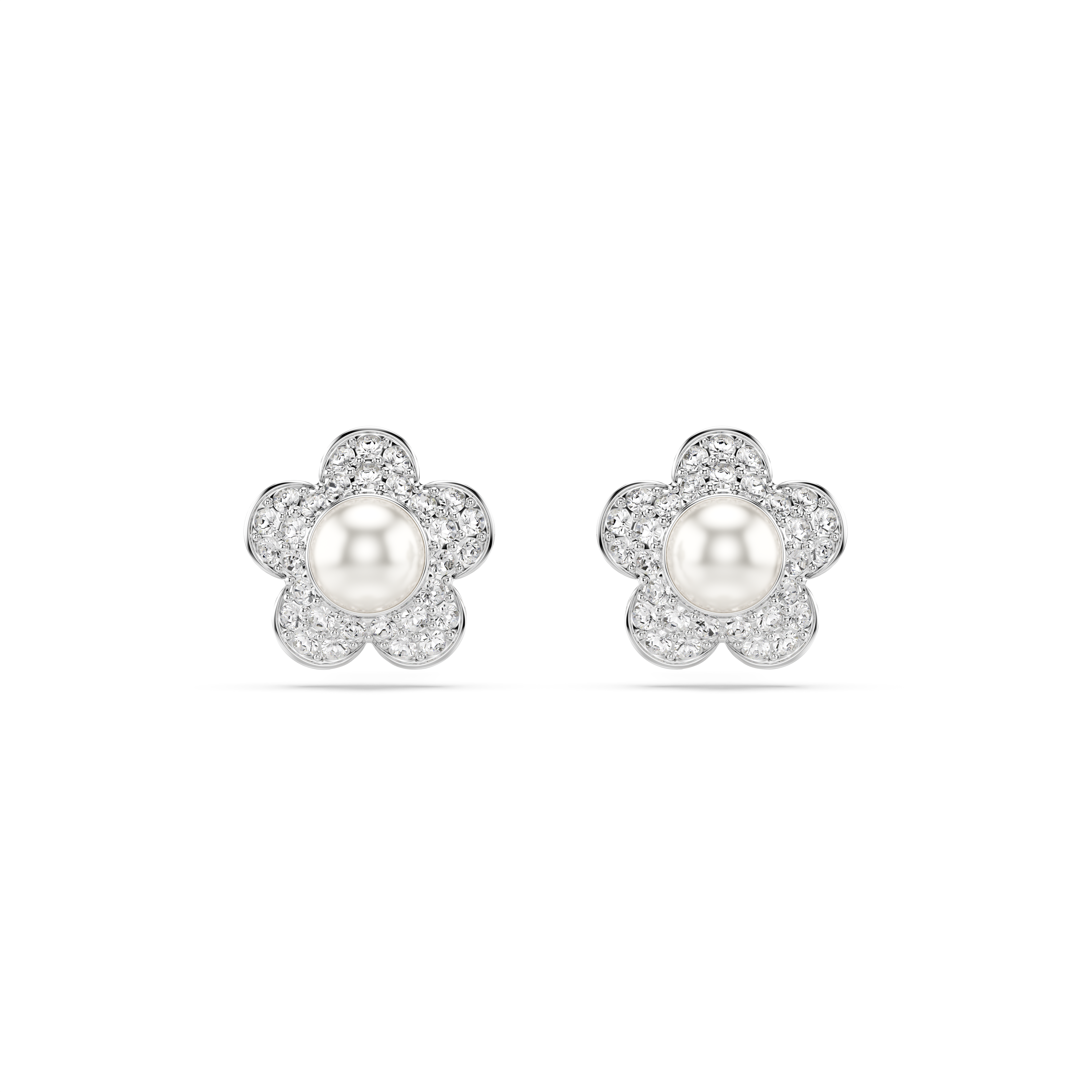 Ariana Grande x Swarovski Düğme Küpe, Kristal İnci, Yuvarlak Kesim, Çiçek, Beyaz, Rodyum Kaplama