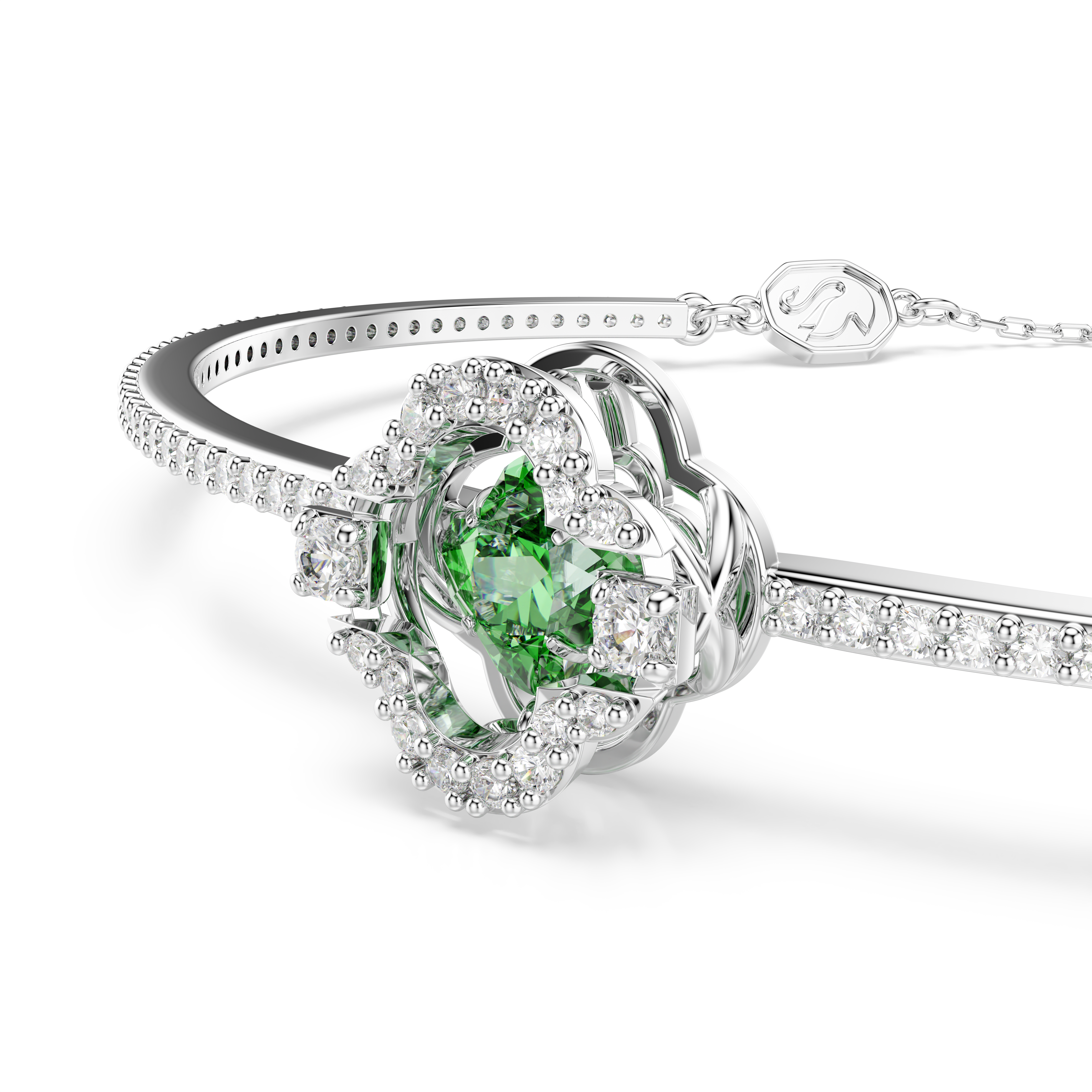 Una Angelic Bangle Bileklik, Karışık Kesim, Yeşil, Rodyum Kaplama, M