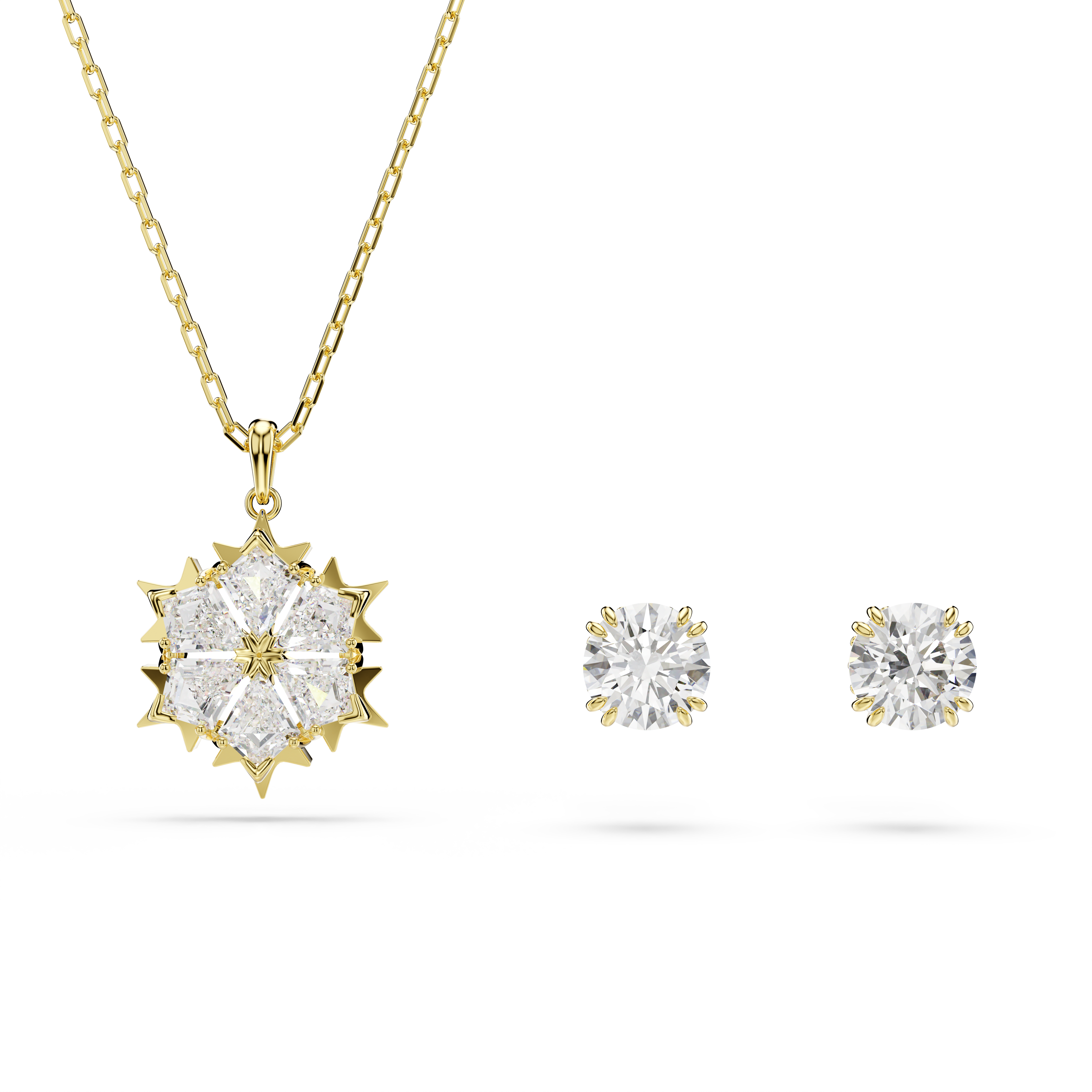 Magic Set, Set (2), Karışık Kesim, Kar Tanesi, Beyaz, 18K Altın Rengi Yüzey