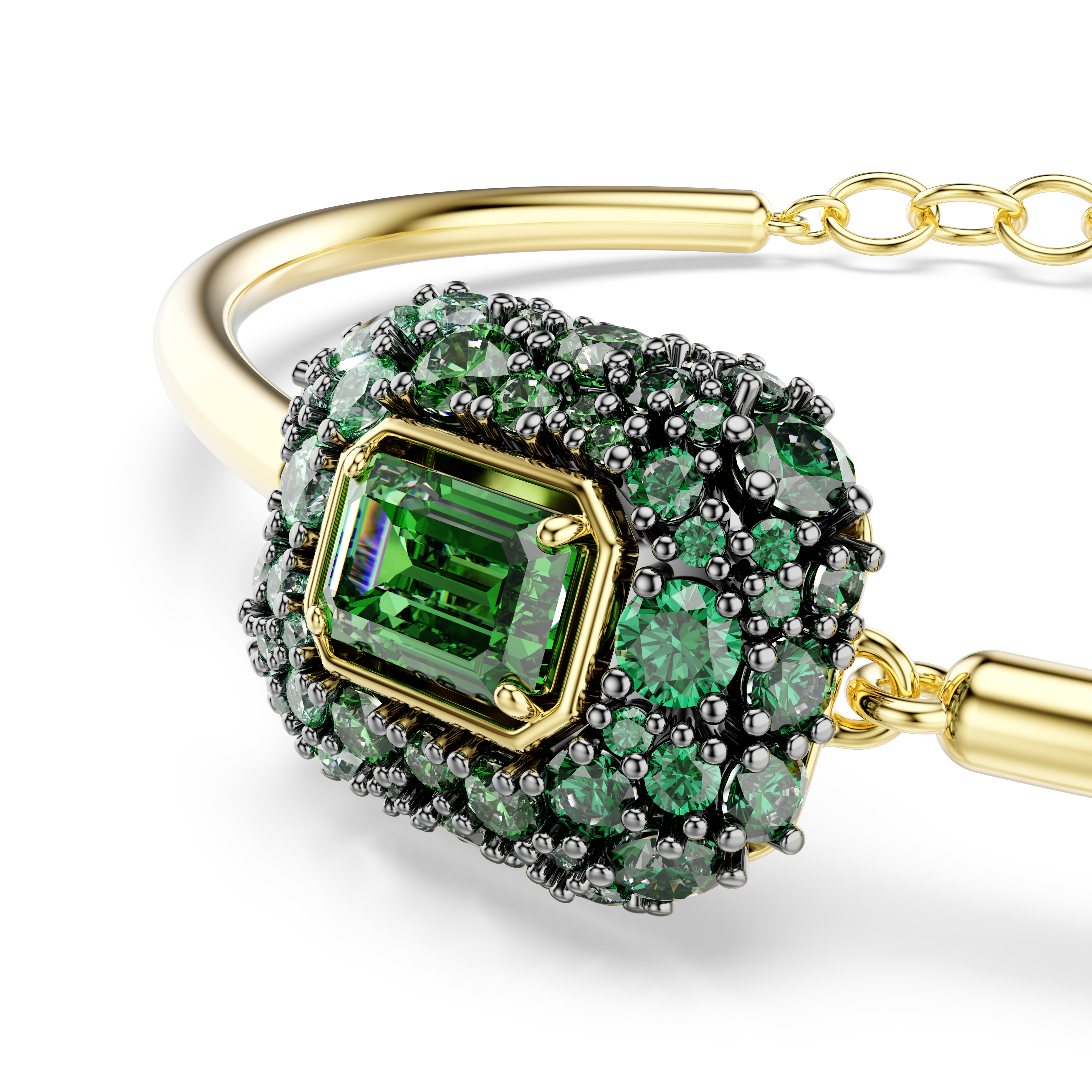 Sublima Bangle Bileklik, Sekizgen Kesim, Yeşil, 18K Altın Rengi Yüzey