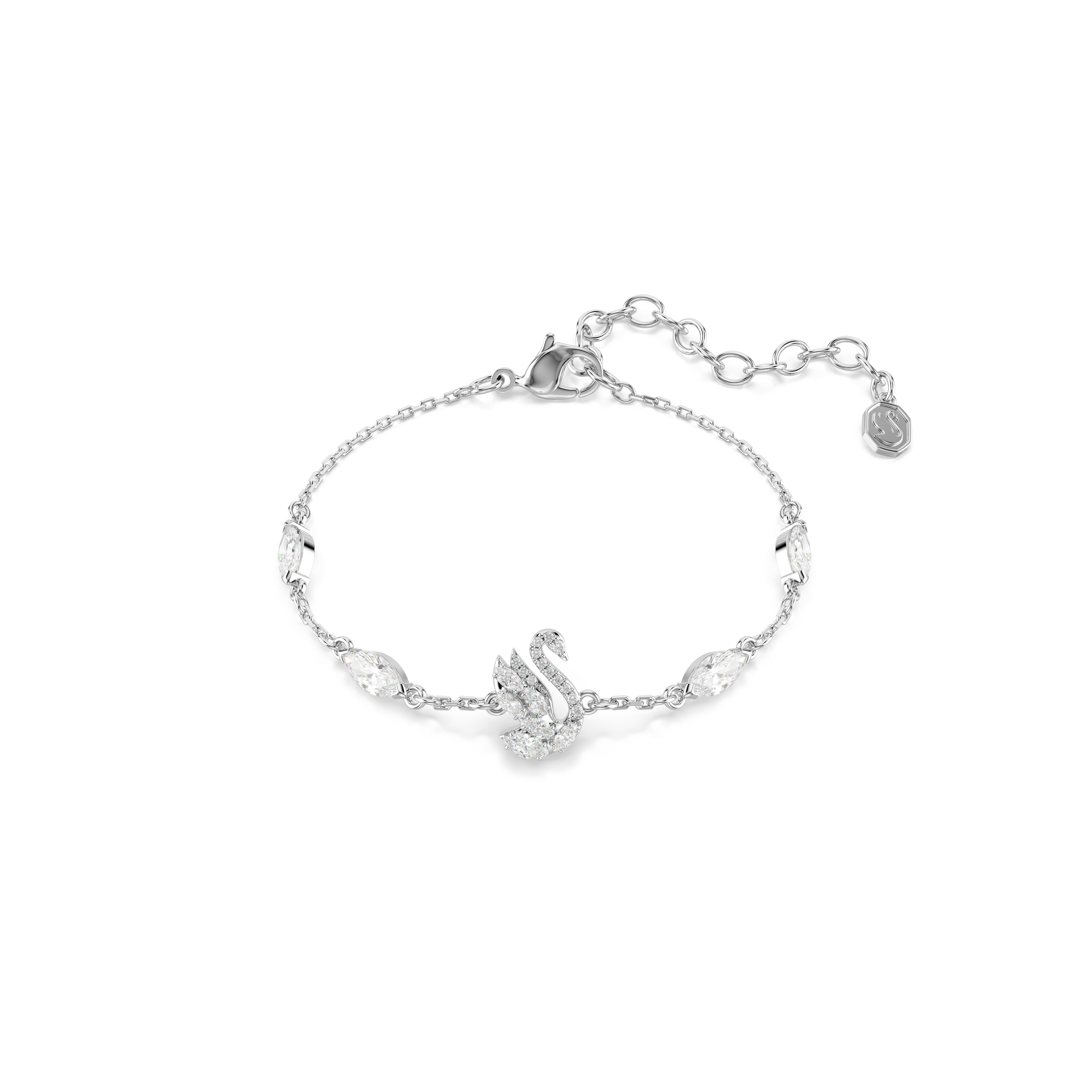 Swan Bileklik, Karışık Kesim, Kuğu, Beyaz, Rodyum Kaplama
