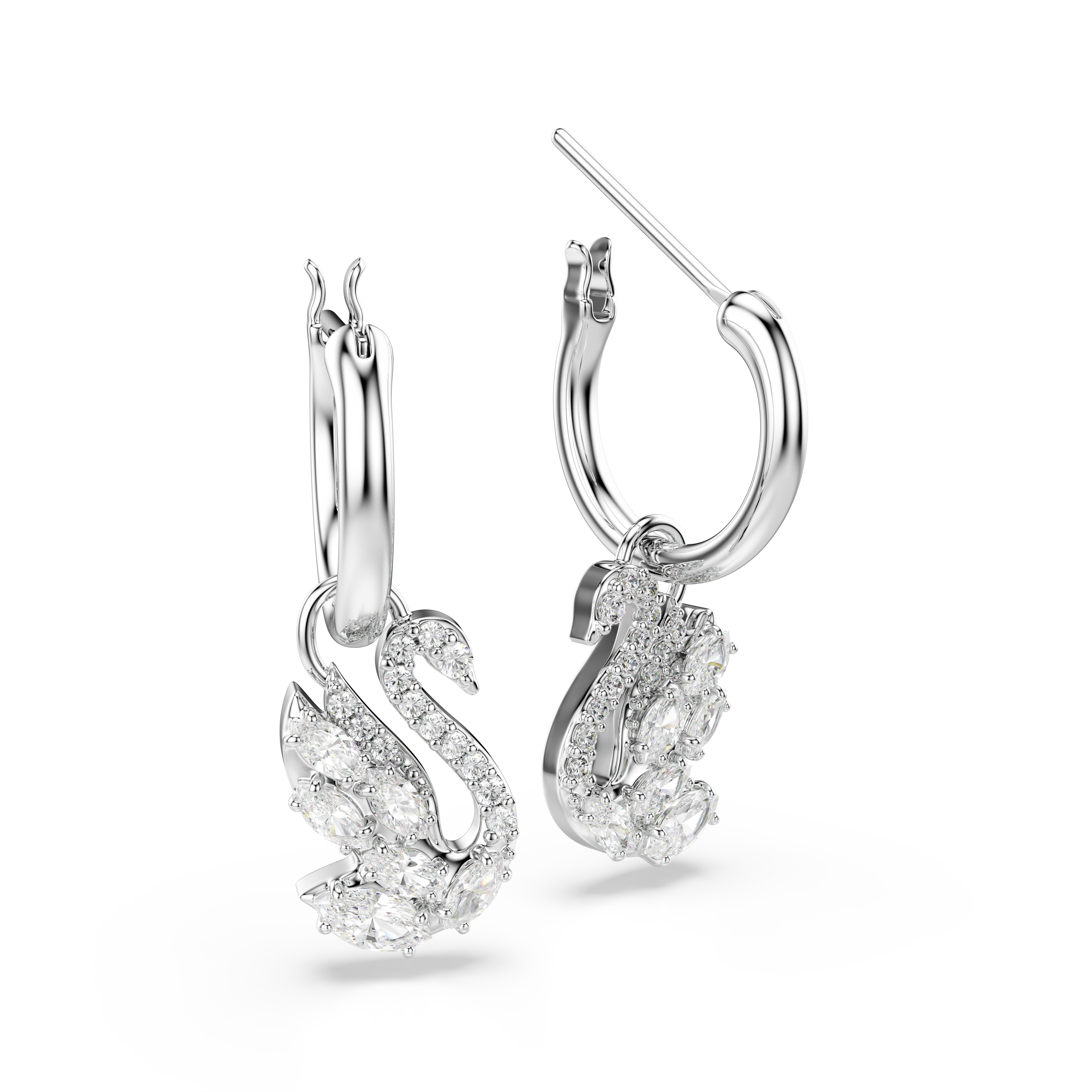 Swan Damla Küpe, Karışık Kesim, Kuğu, Beyaz, Rodyum Kaplama