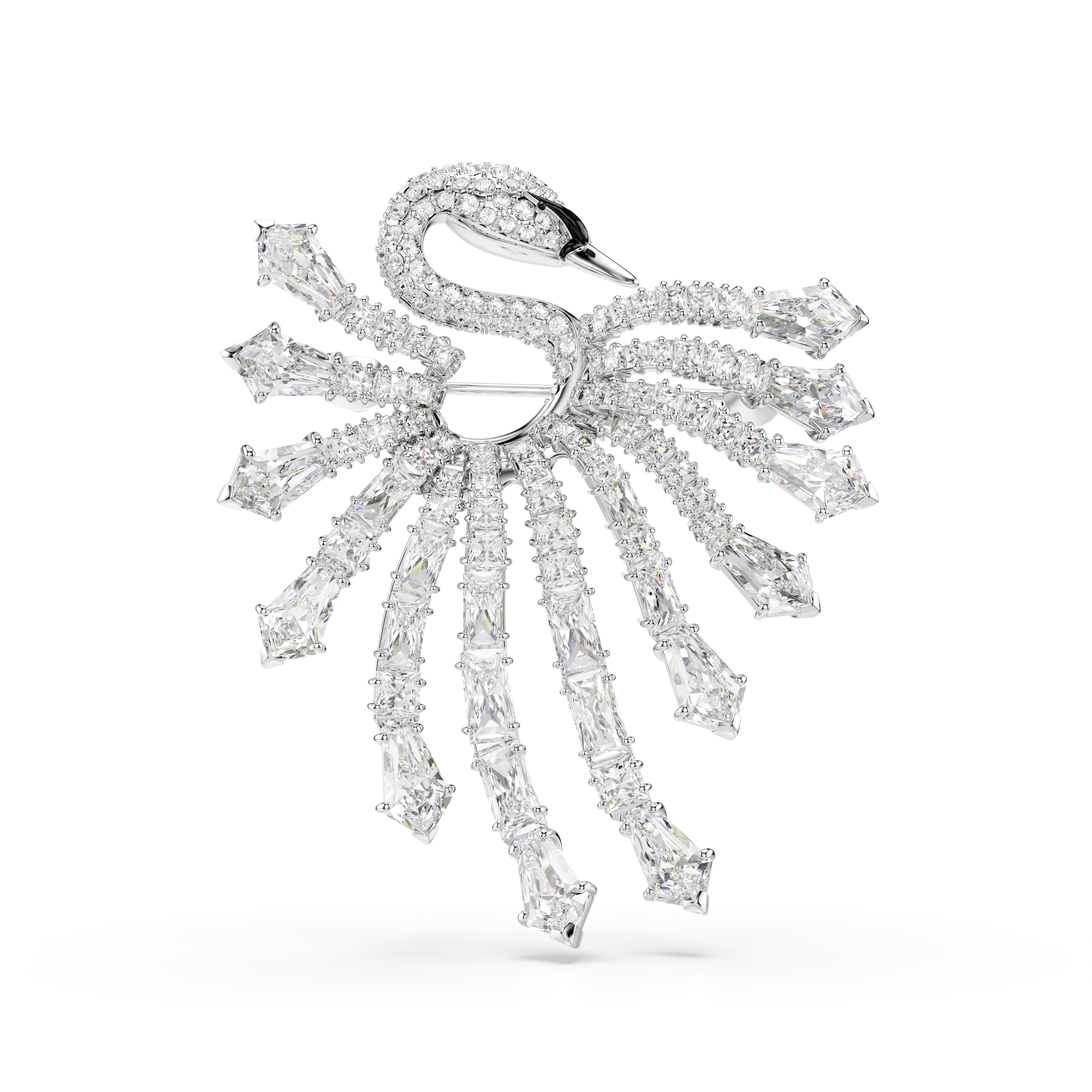 Vienna Broş, Karışık Kesim, Kuğu, Beyaz, Rodyum Kaplama