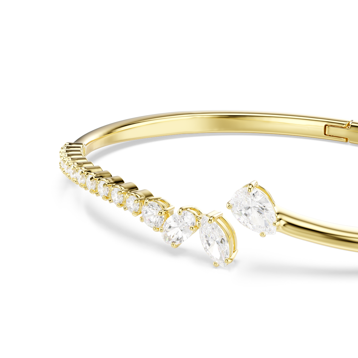 Mesmera Bangle Bileklik, Karışık Kesim, Beyaz, 18K Altın Rengi Yüzey