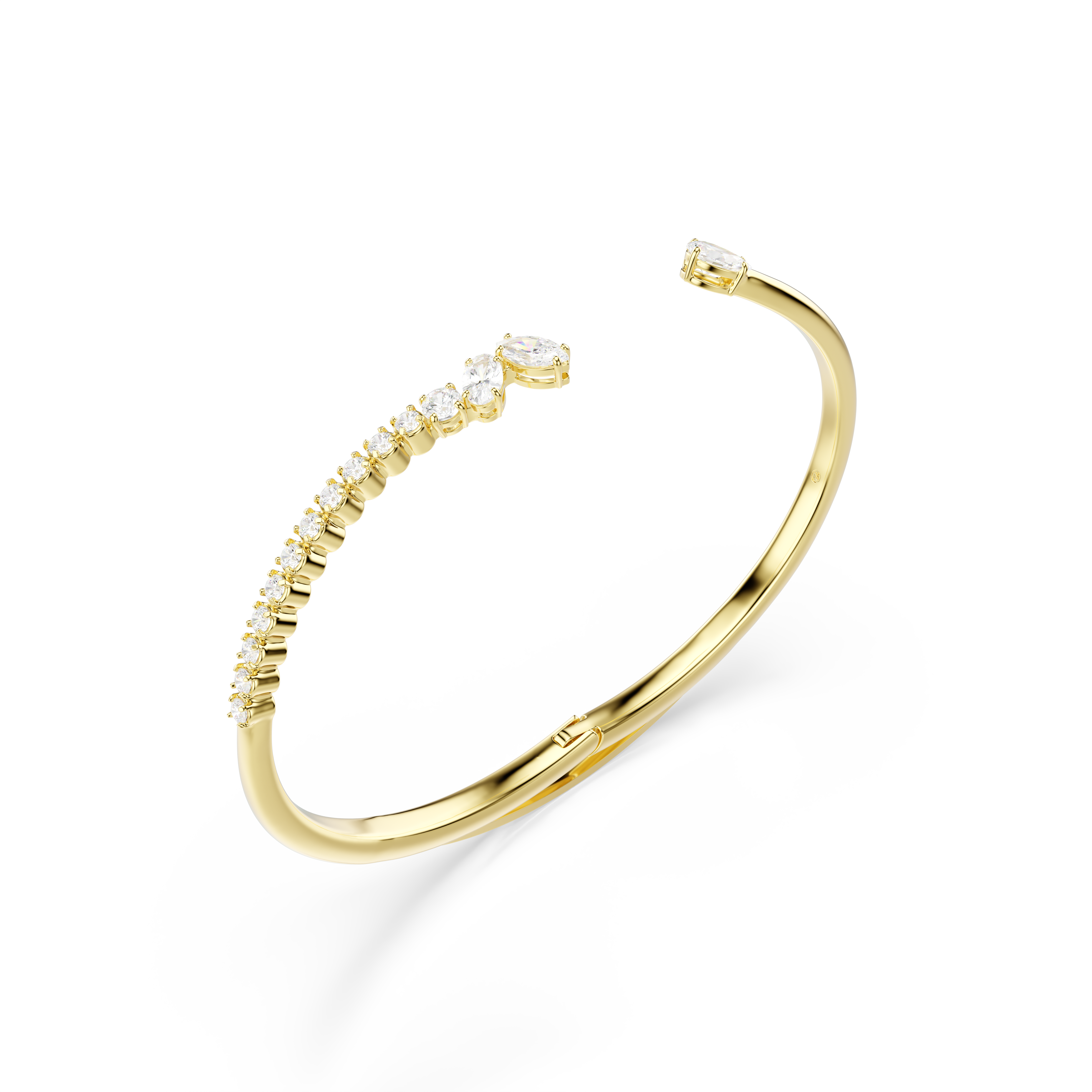 Mesmera Bangle Bileklik, Karışık Kesim, Beyaz, 18K Altın Rengi Yüzey