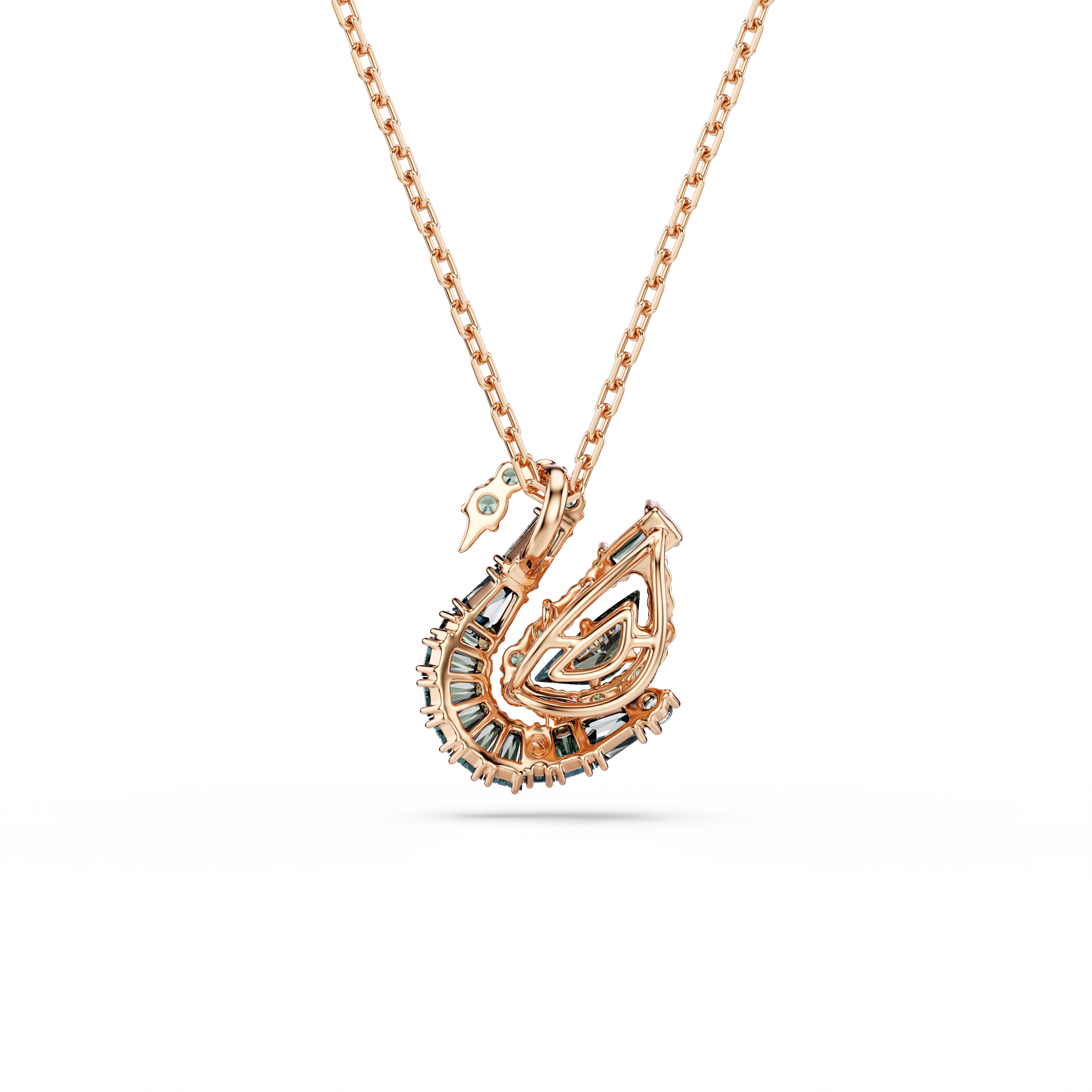 Swan Zincir Kolye, Karışık Kesim, Kuğu, Siyah, 18K Pembe Altın Rengi Yüzey