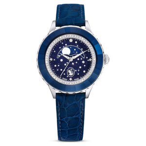 Swarovski Octea Moon Saat svicre Uretimi Ay Deri Kayi Mavi Mavi Kaplama 5677494 Kristal Kutu