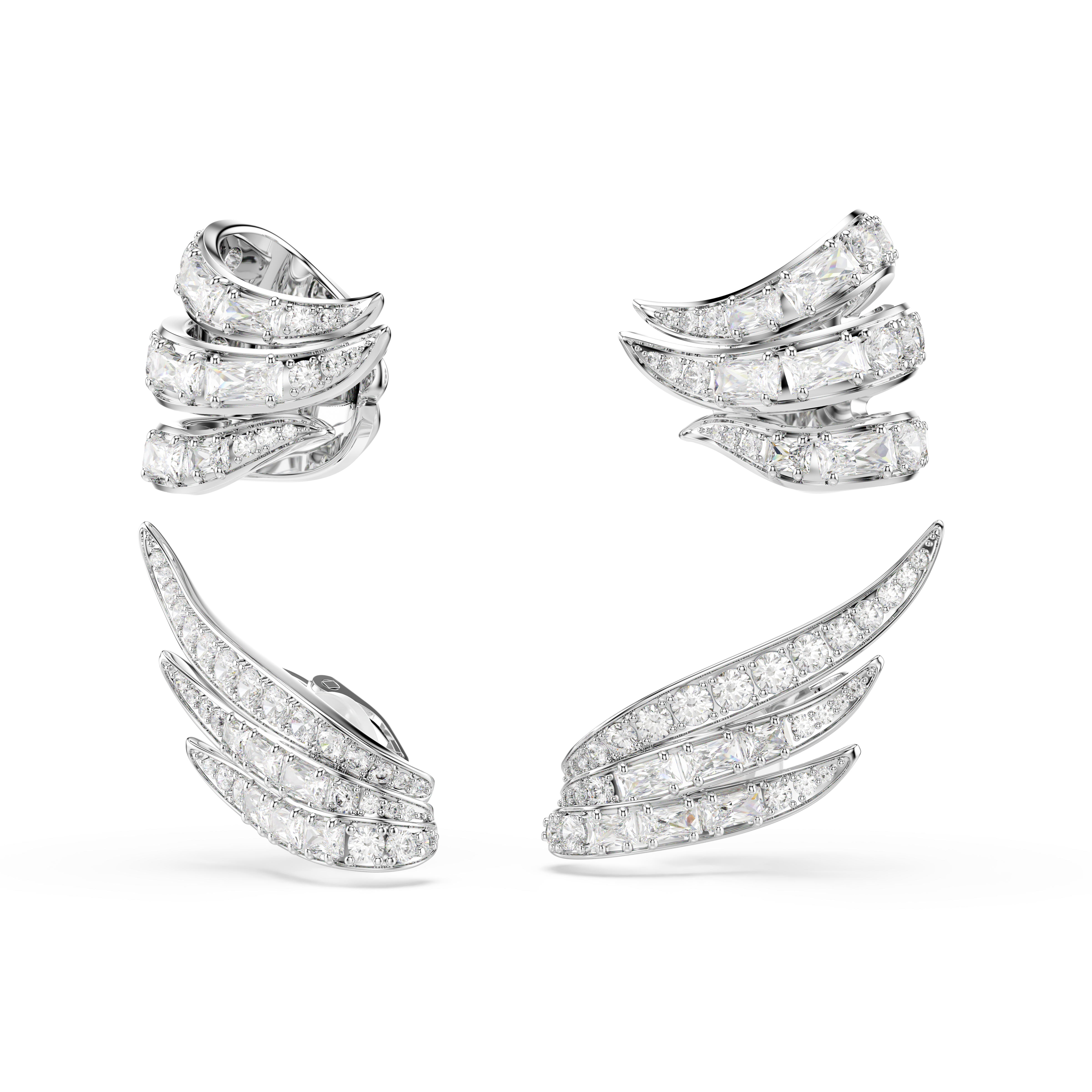 Vienna Ear Cuffs Küpe, Karışık Kesim, Kuğu, Beyaz, Rodyum Kaplama