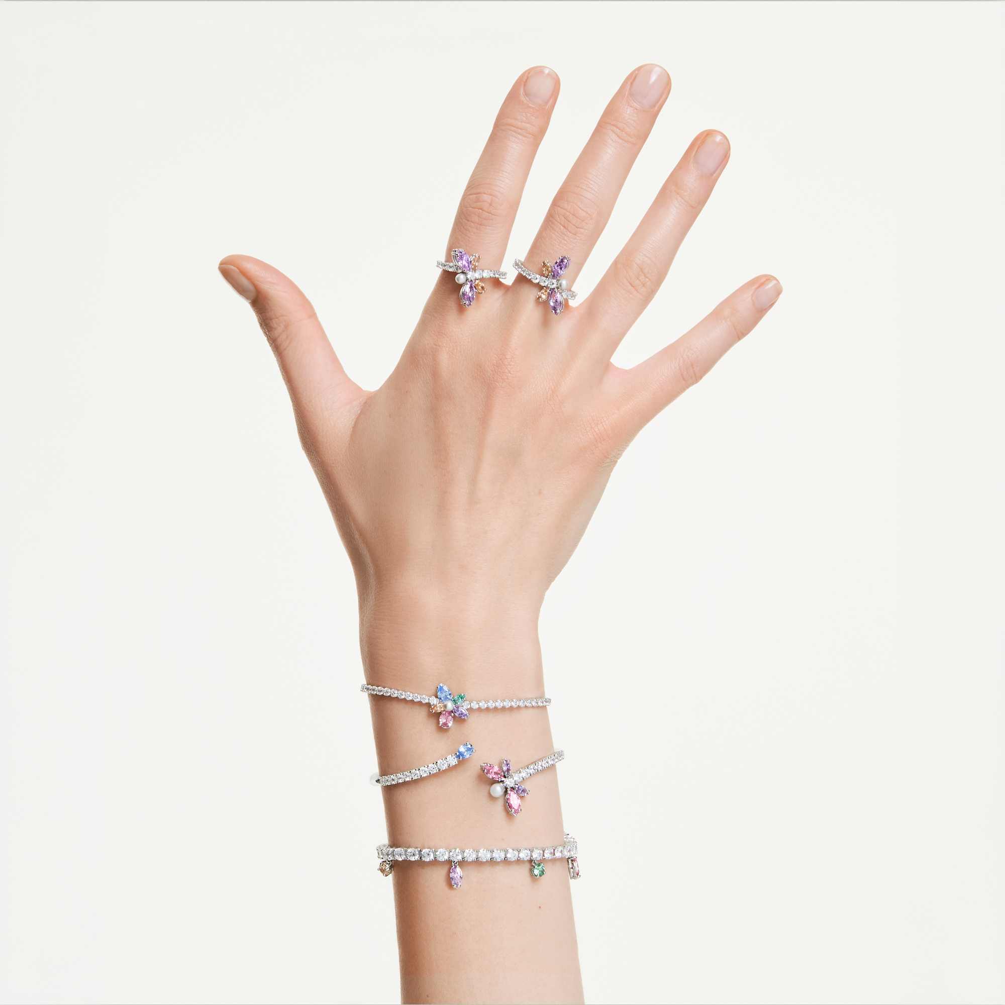 Ariana Grande x Swarovski Motif Yüzük, Karışık Kesim, Yusufçuk, Çok Renkli, Rodyum Kaplama