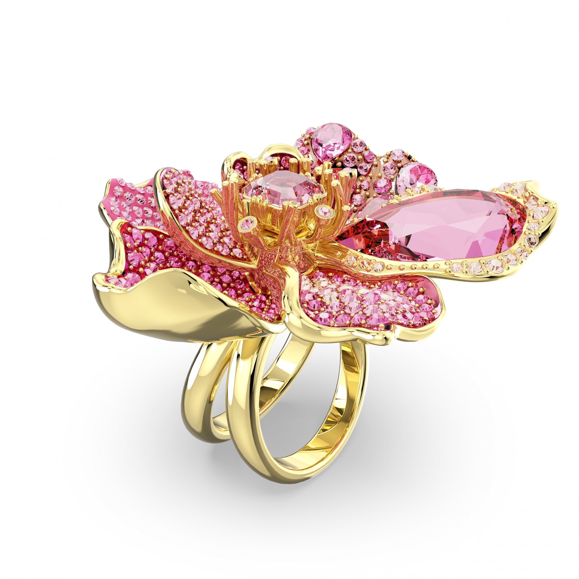Florere Yüzük, Pave, Flower, Pembe, Sarı Altın Rengi Kaplama