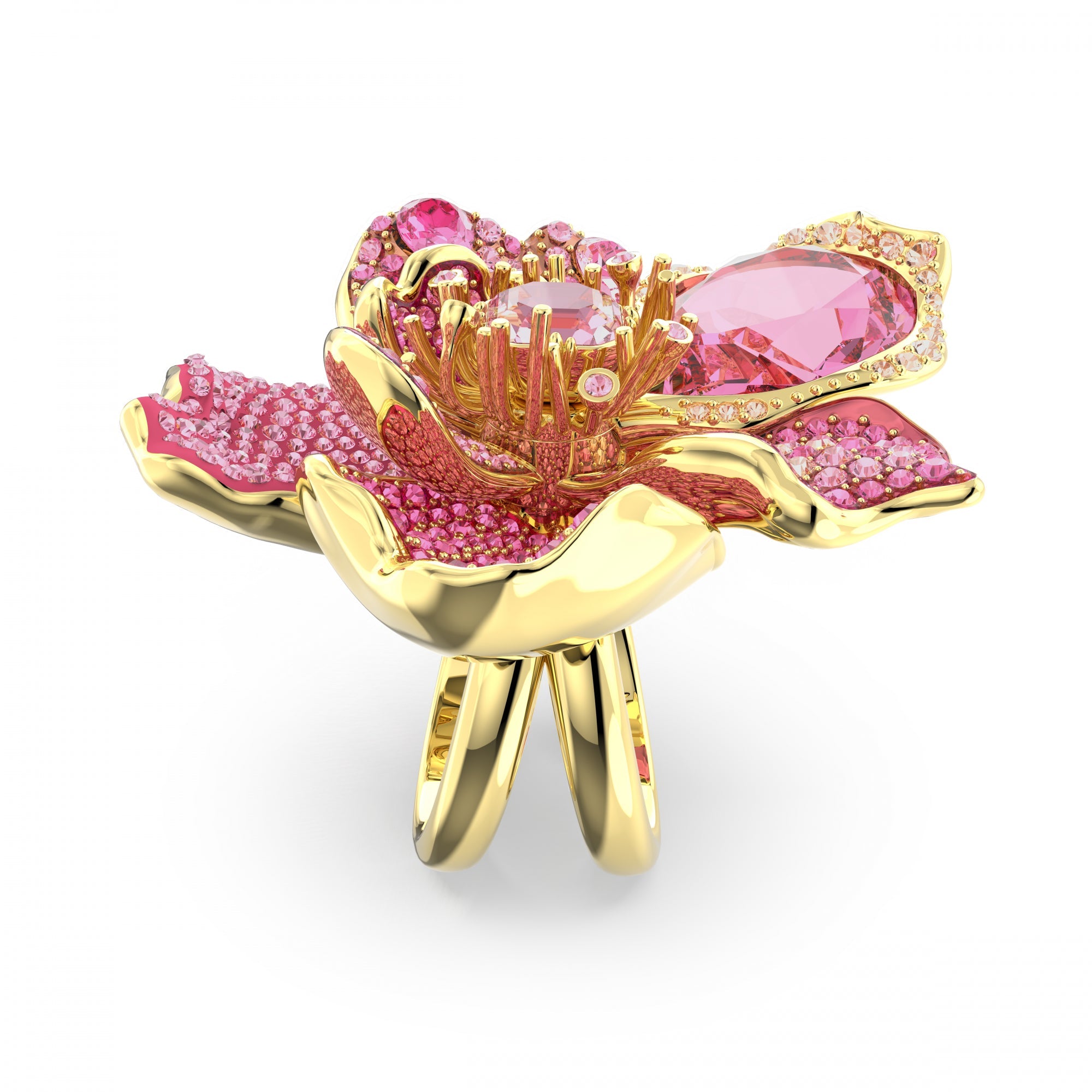 Florere Yüzük, Pave, Flower, Pembe, Sarı Altın Rengi Kaplama