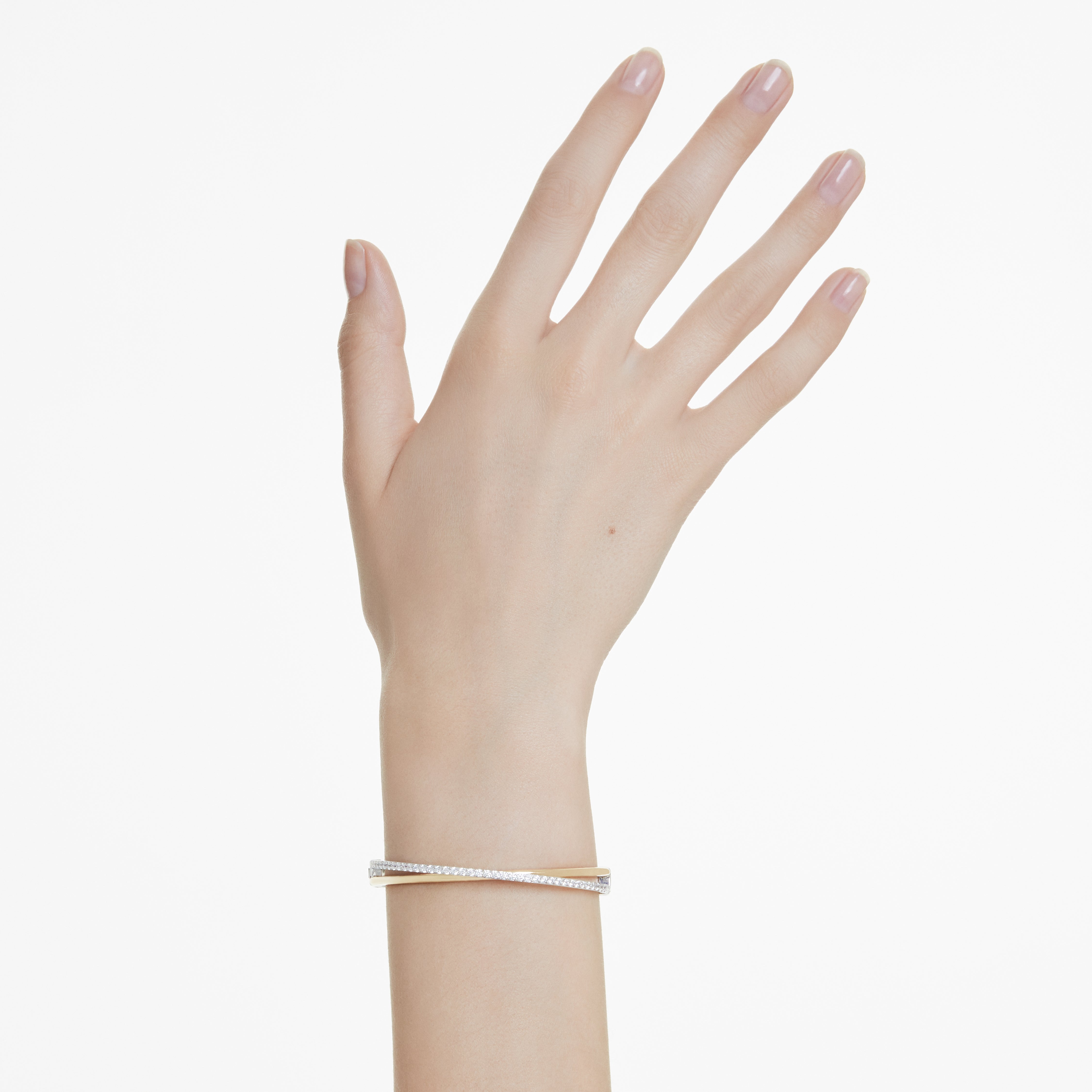 Hyperbola Bangle Bileklik, Round Cut, Beyaz, Karışık Metal Kaplama