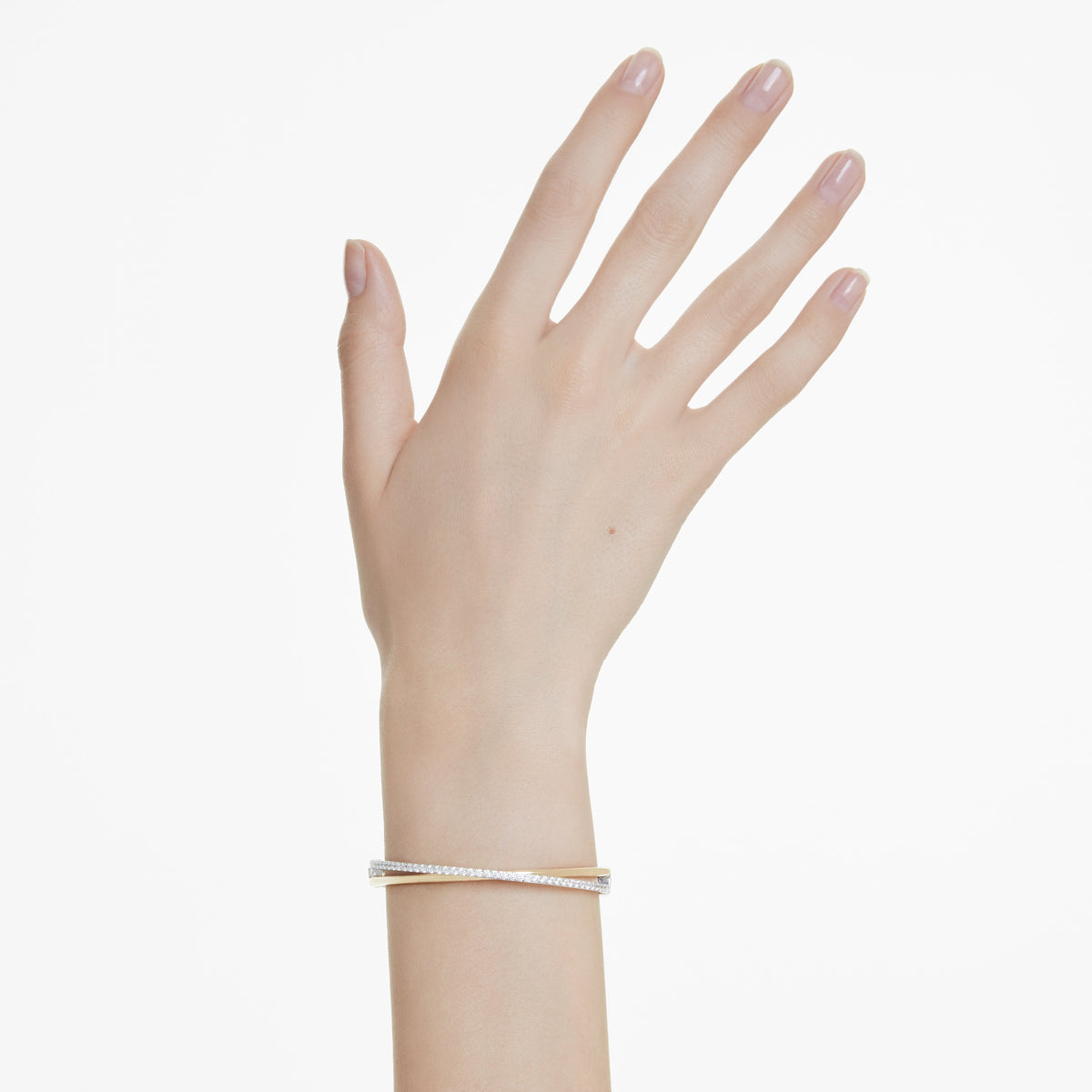Hyperbola Bangle Bileklik, Round Cut, Beyaz, Karışık Metal Kaplama