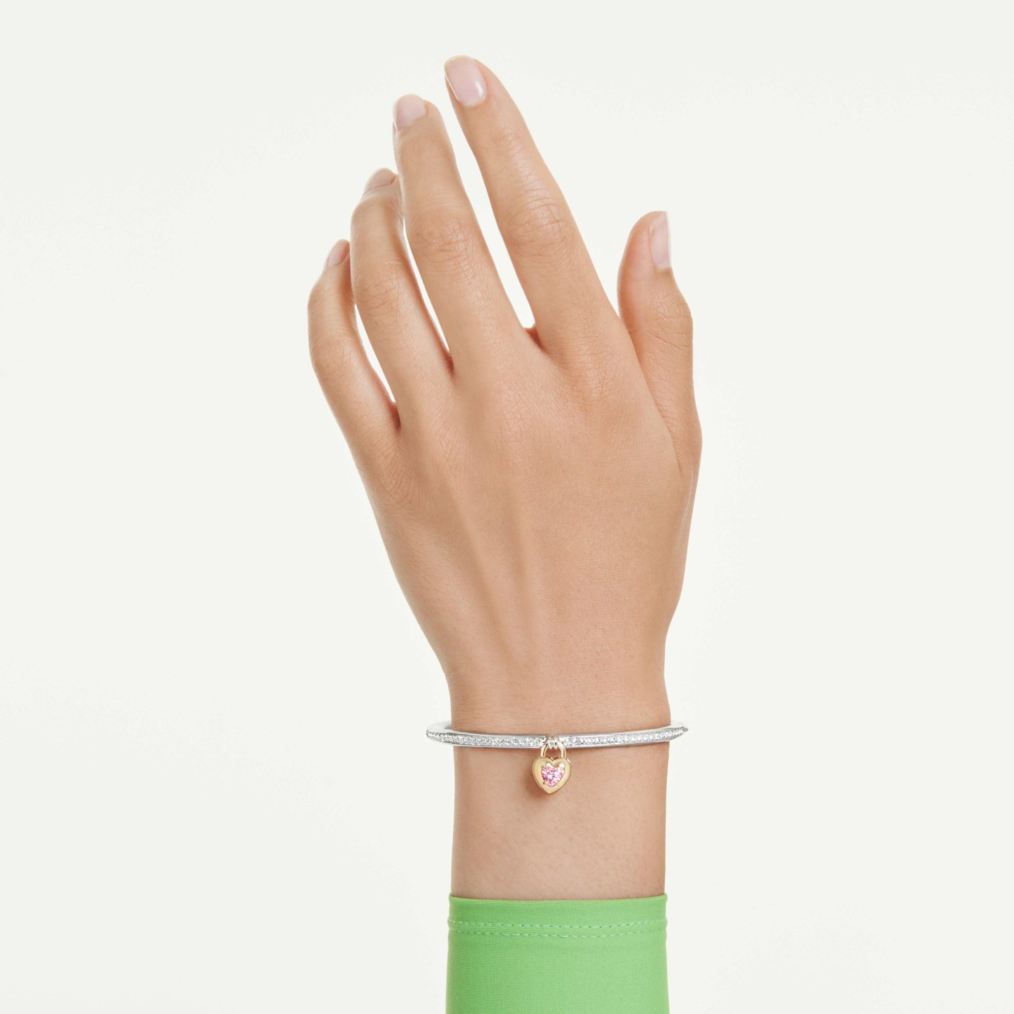 Idyllia Bangle Bileklik, Karışık Kesim, Kalp, Pembe, Karışık Metal Yüzey