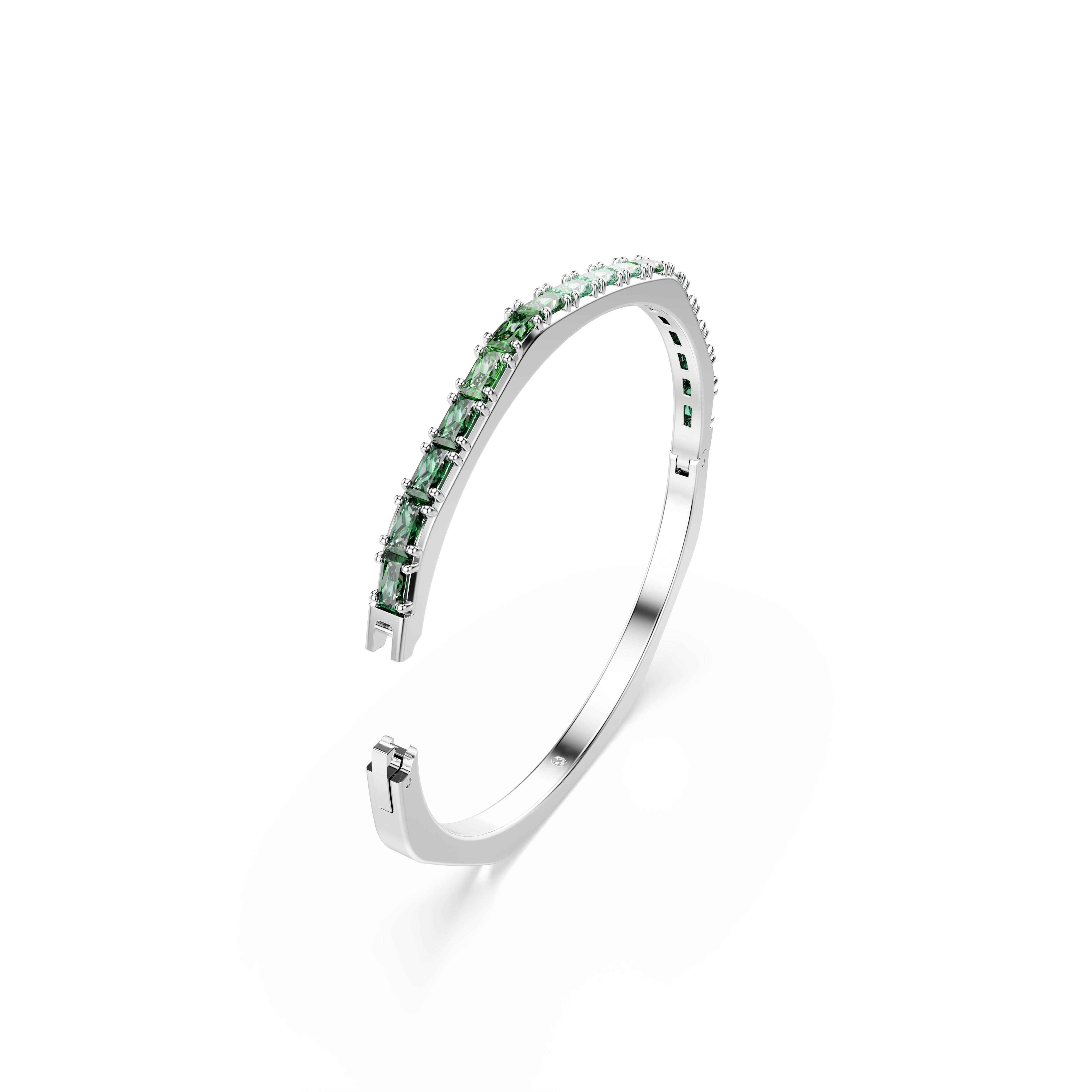 Matrix Bangle Bileklik, Baget Kesim, Yeşil, Rodyum Kaplama