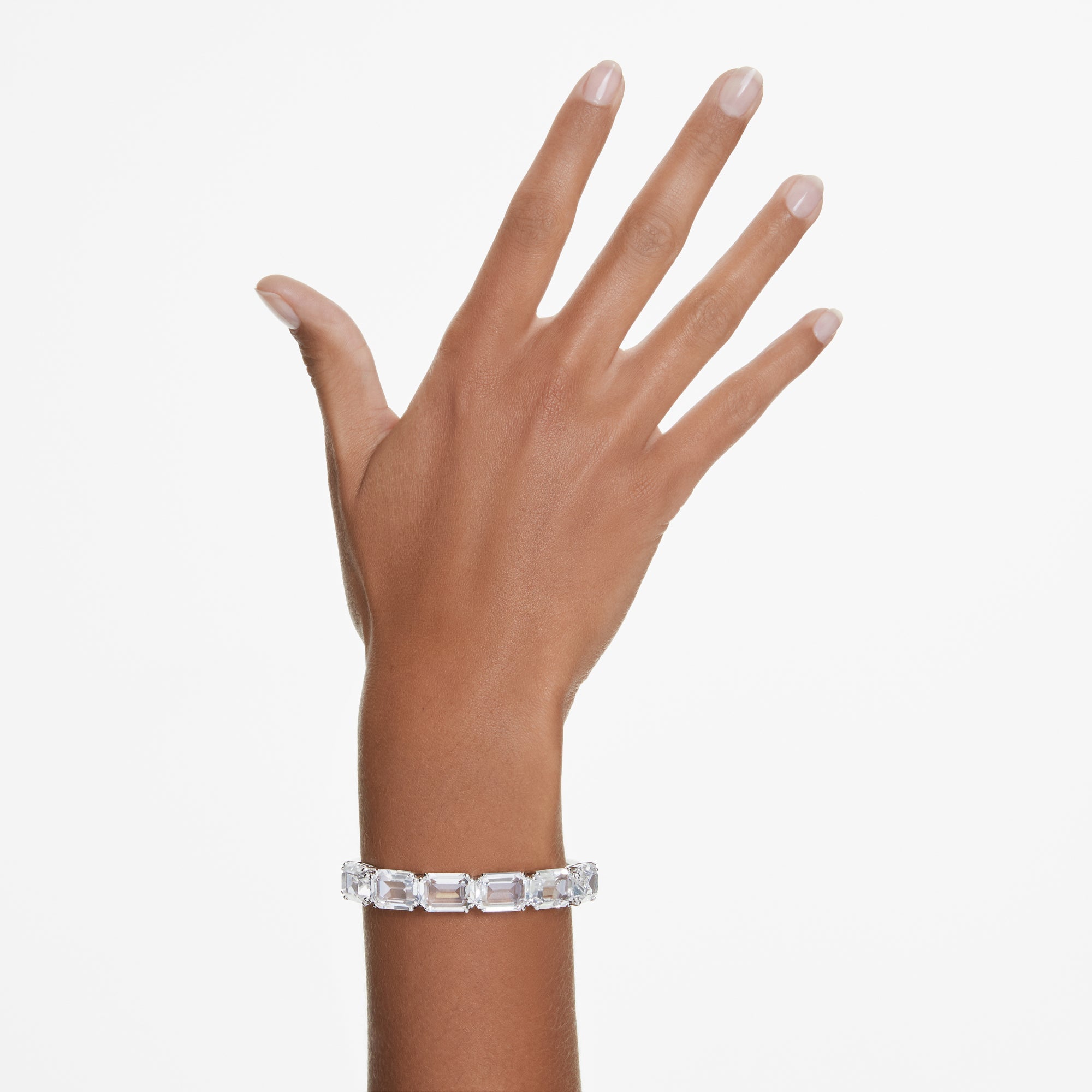 Millenia Bangle Bileklik, Octagon Cut, Beyaz, Rodyum Kaplama
