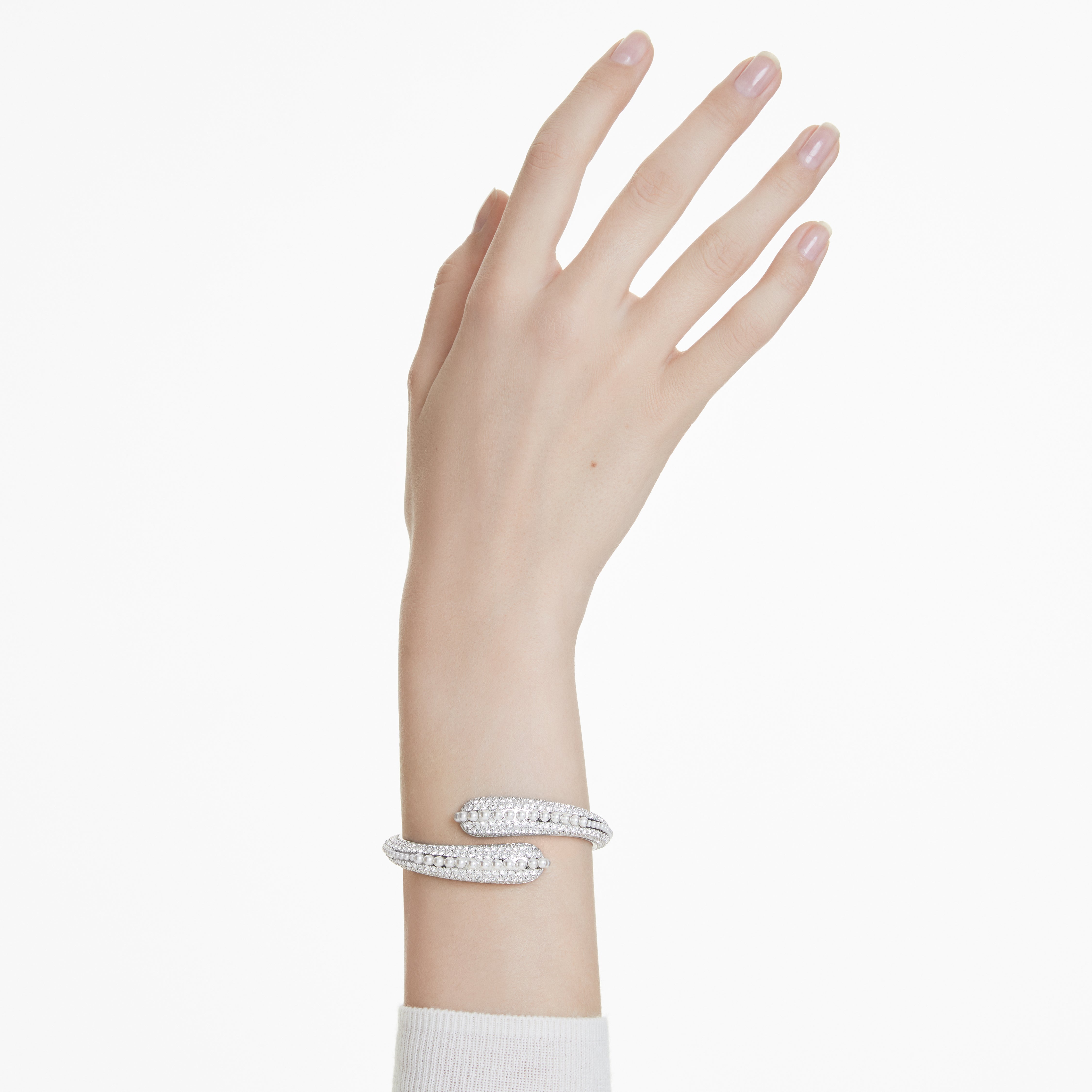 Sublima Kelepçe Bileklik, Kristal İnci, Round Cut, Beyaz, Rodyum Kaplama