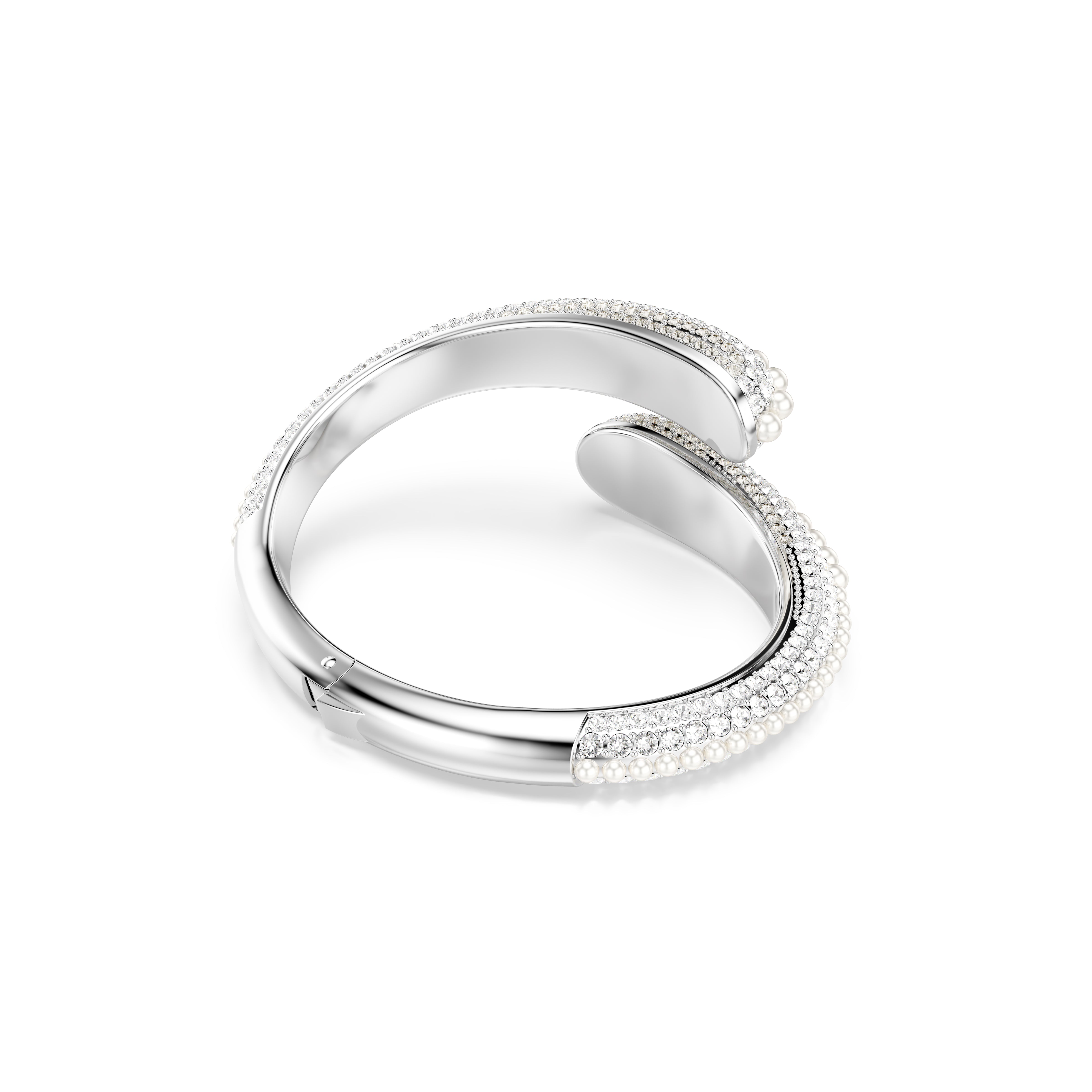 Sublima Kelepçe Bileklik, Kristal İnci, Round Cut, Beyaz, Rodyum Kaplama