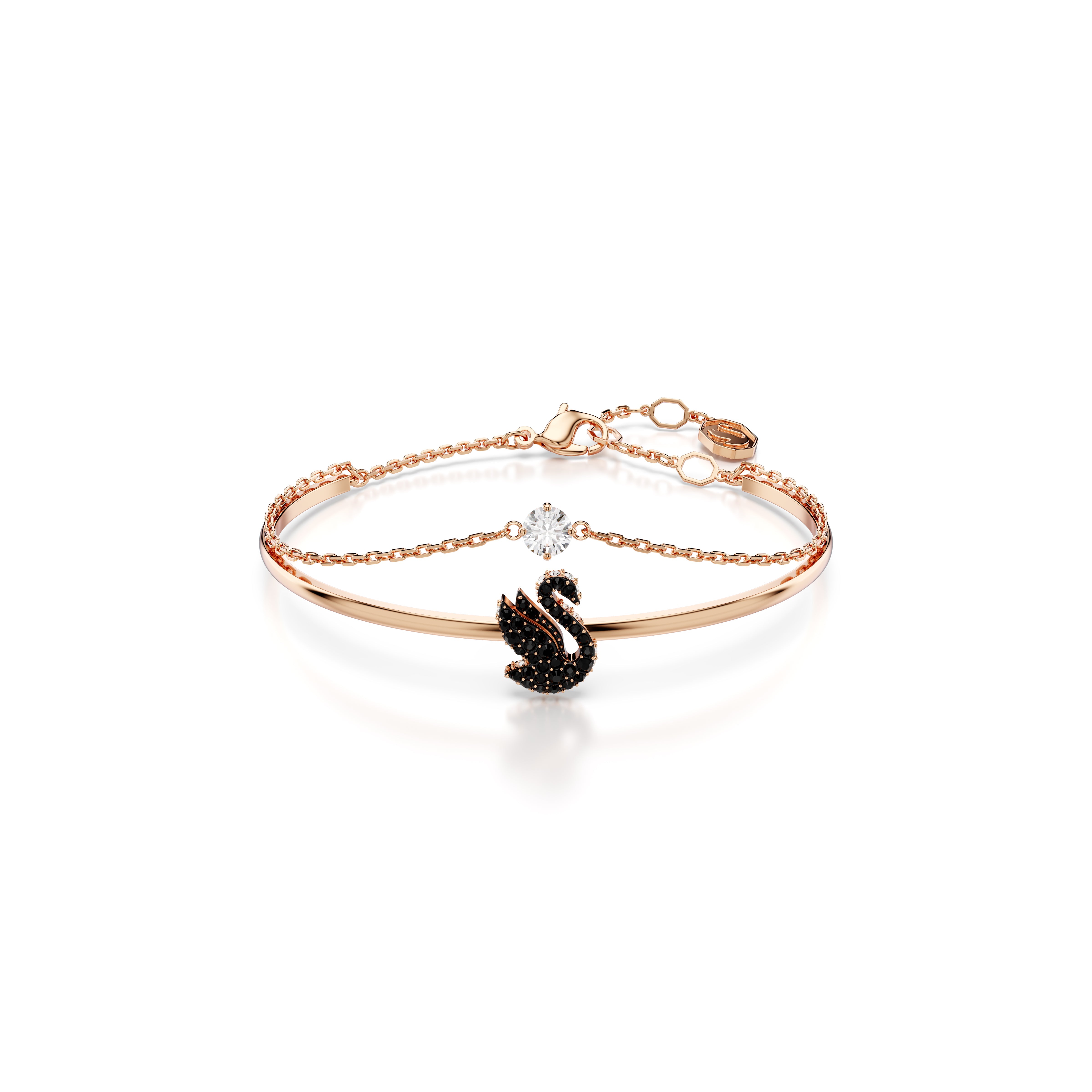 Swarovski Swan Bileklik, Kuğu, Siyah, Pembe Altın Rengi Kaplama