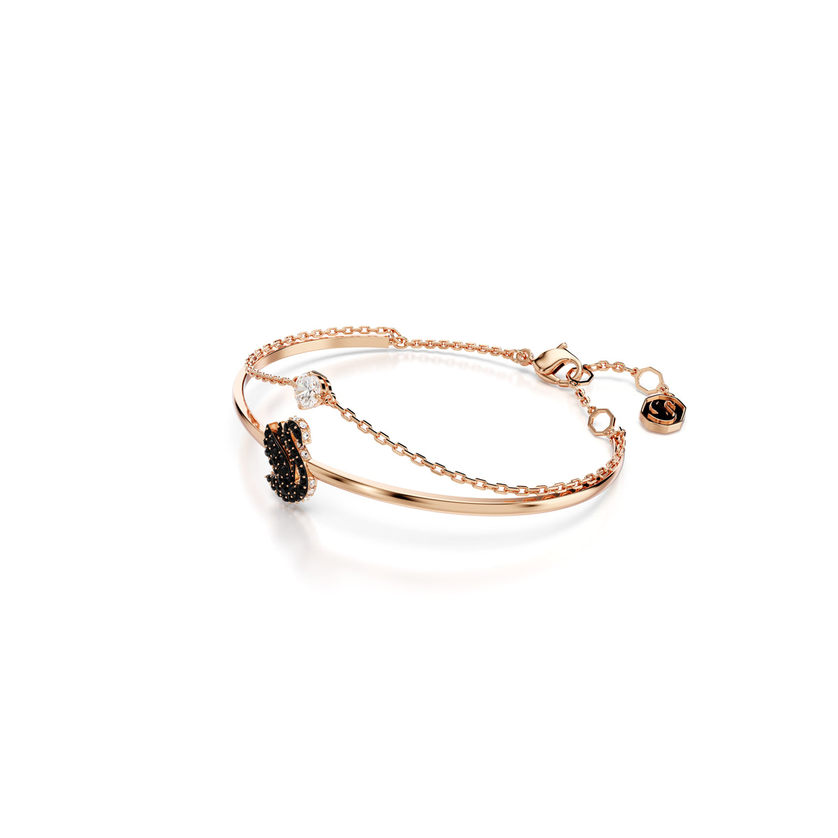Swarovski Swan Bileklik, Kuğu, Siyah, Pembe Altın Rengi Kaplama