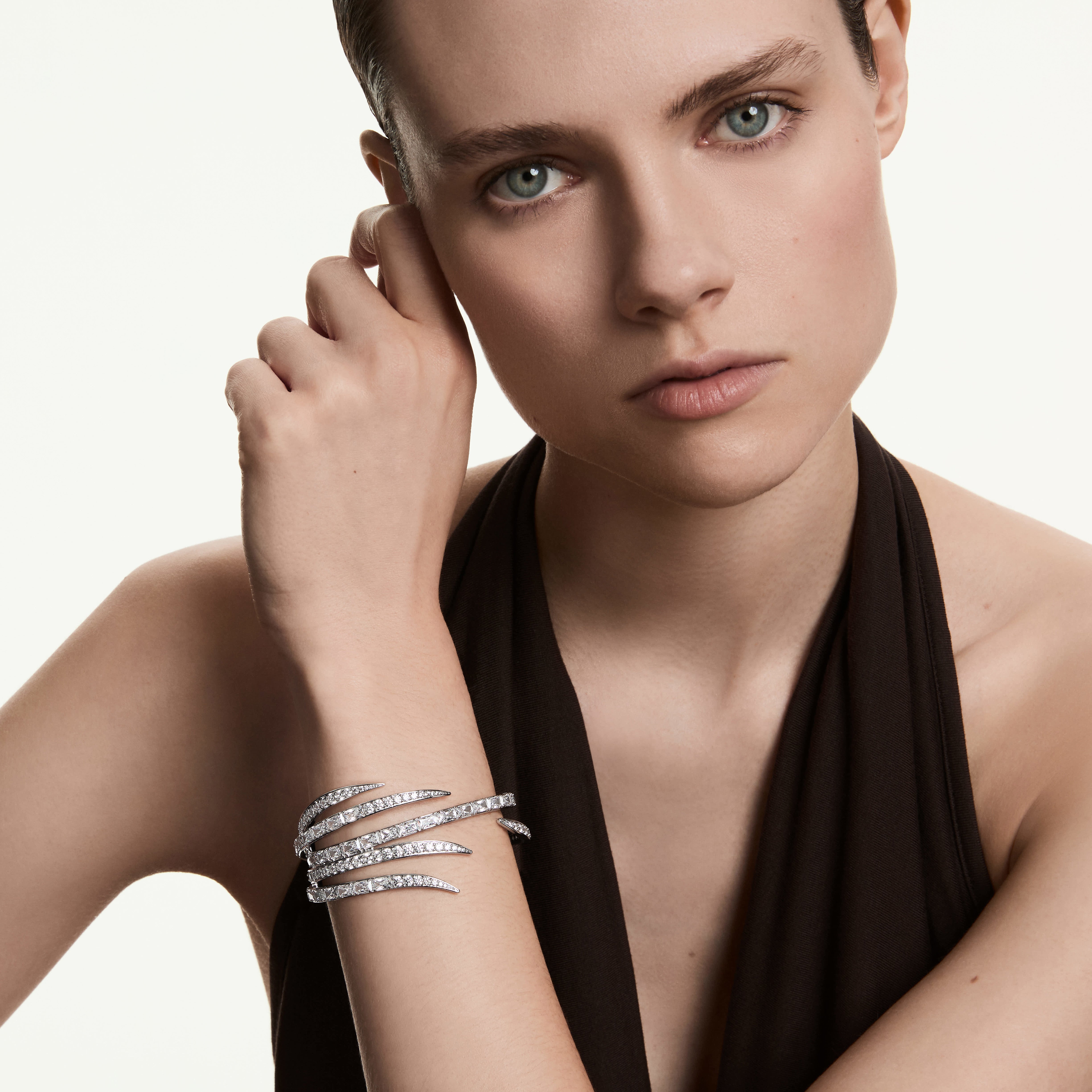 Vienna Bangle Bileklik, Karışık Kesim, Beyaz, Rodyum Kaplama