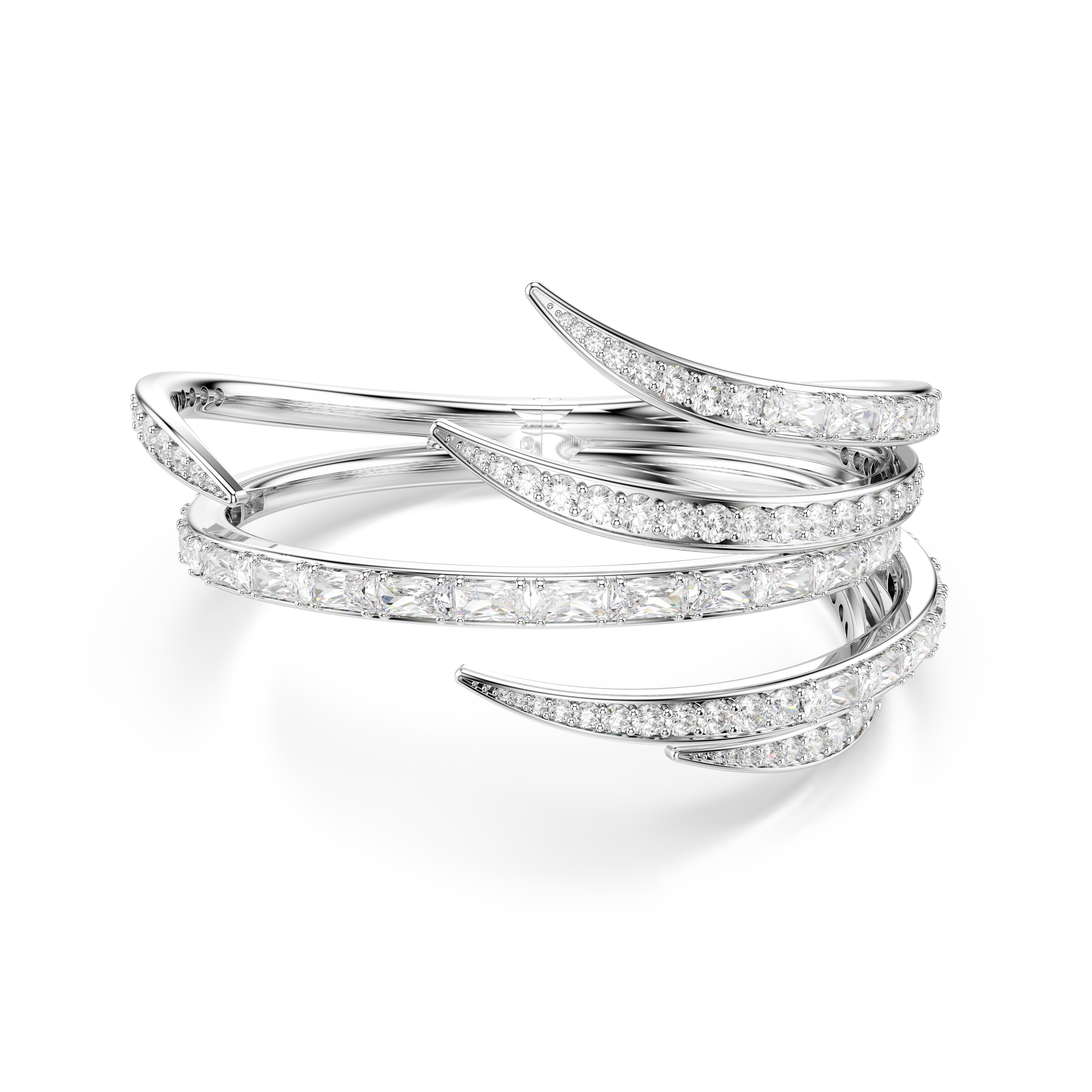 Vienna Bangle Bileklik, Karışık Kesim, Beyaz, Rodyum Kaplama