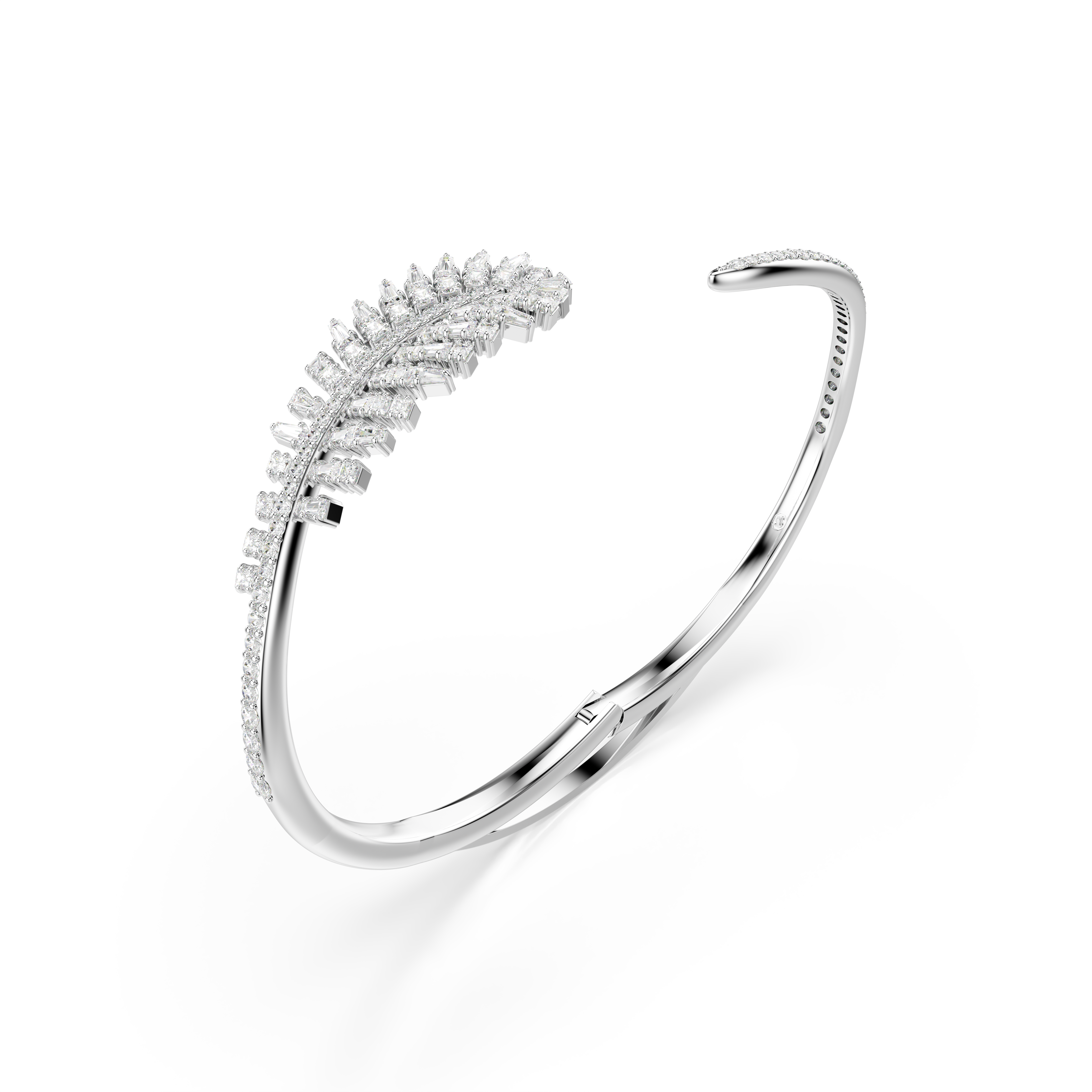 Vienna Bangle Bileklik, Karışık Kesim, Tüy, Beyaz, Rodyum Kaplama